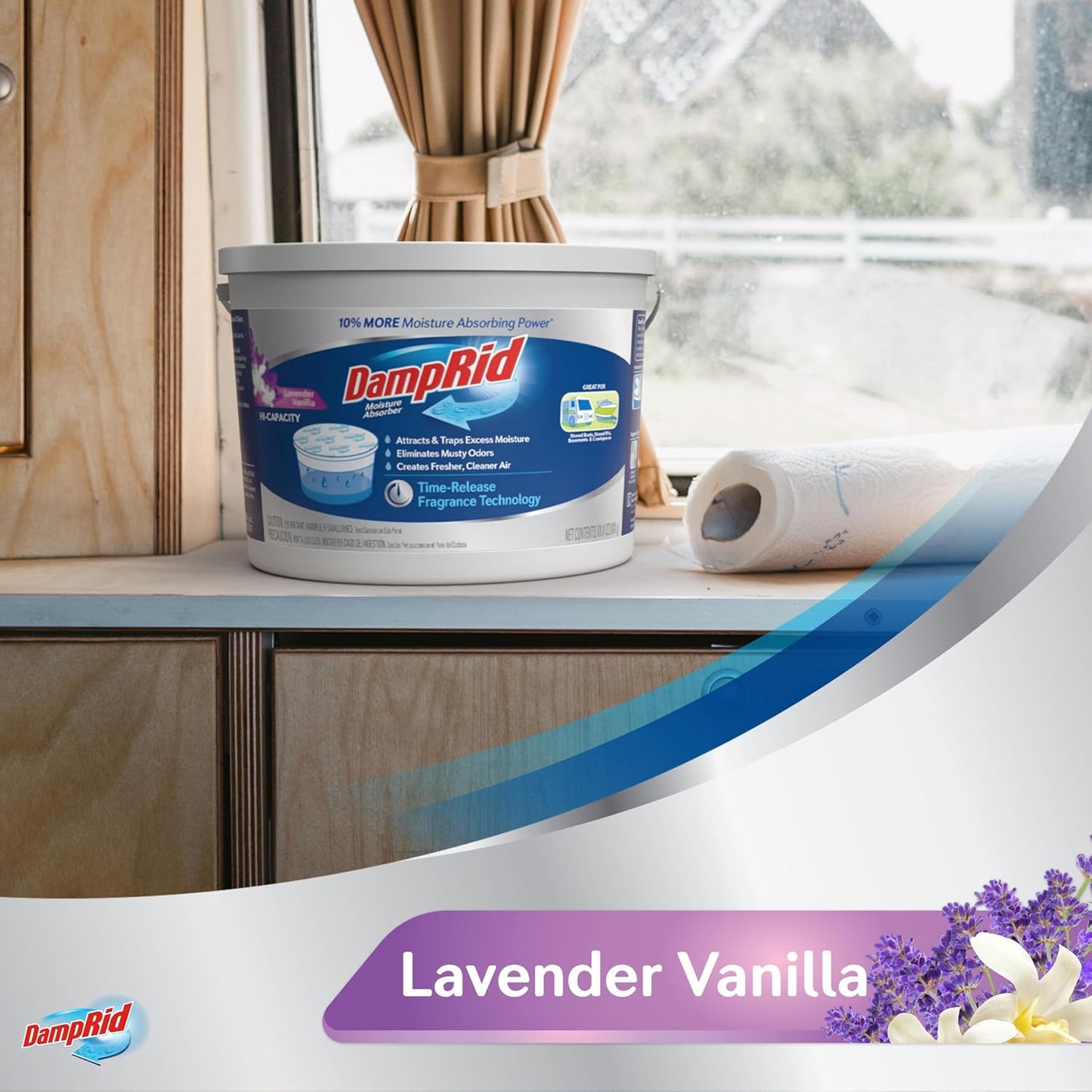 DampRid Hi-Capacity Moisture Absorber Bucket, Fragrance Free, 2 lb. 15.5 oz. & Moisture Detection Strip (2 Pack), Attracts & Traps Excess Moisture