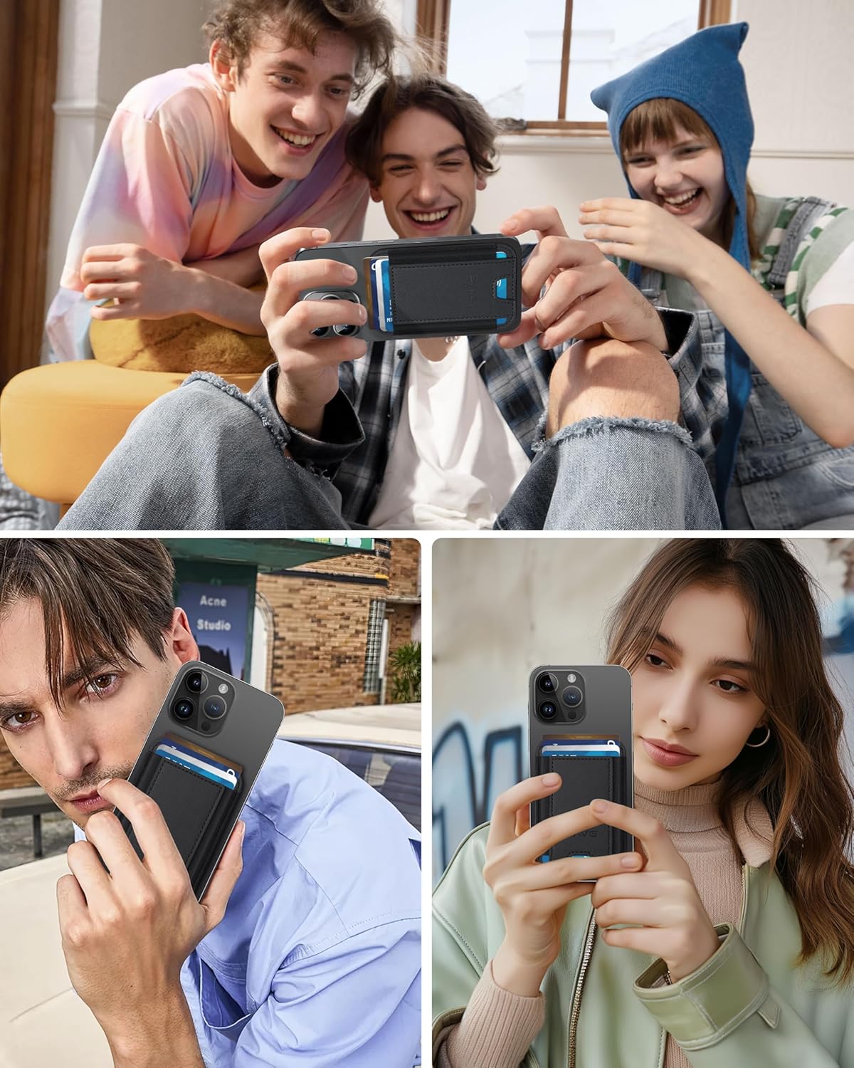 for MagSafe Wallet, Stronger Magnetic Wallet for iPhone 17/16/15/14/13/12 Series, 7 Cards Holder, Magnetic Phone Wallets, Vegan Leather Minimalist Slim RFID for iPhone Wallets, 1 Slot, Black & Black