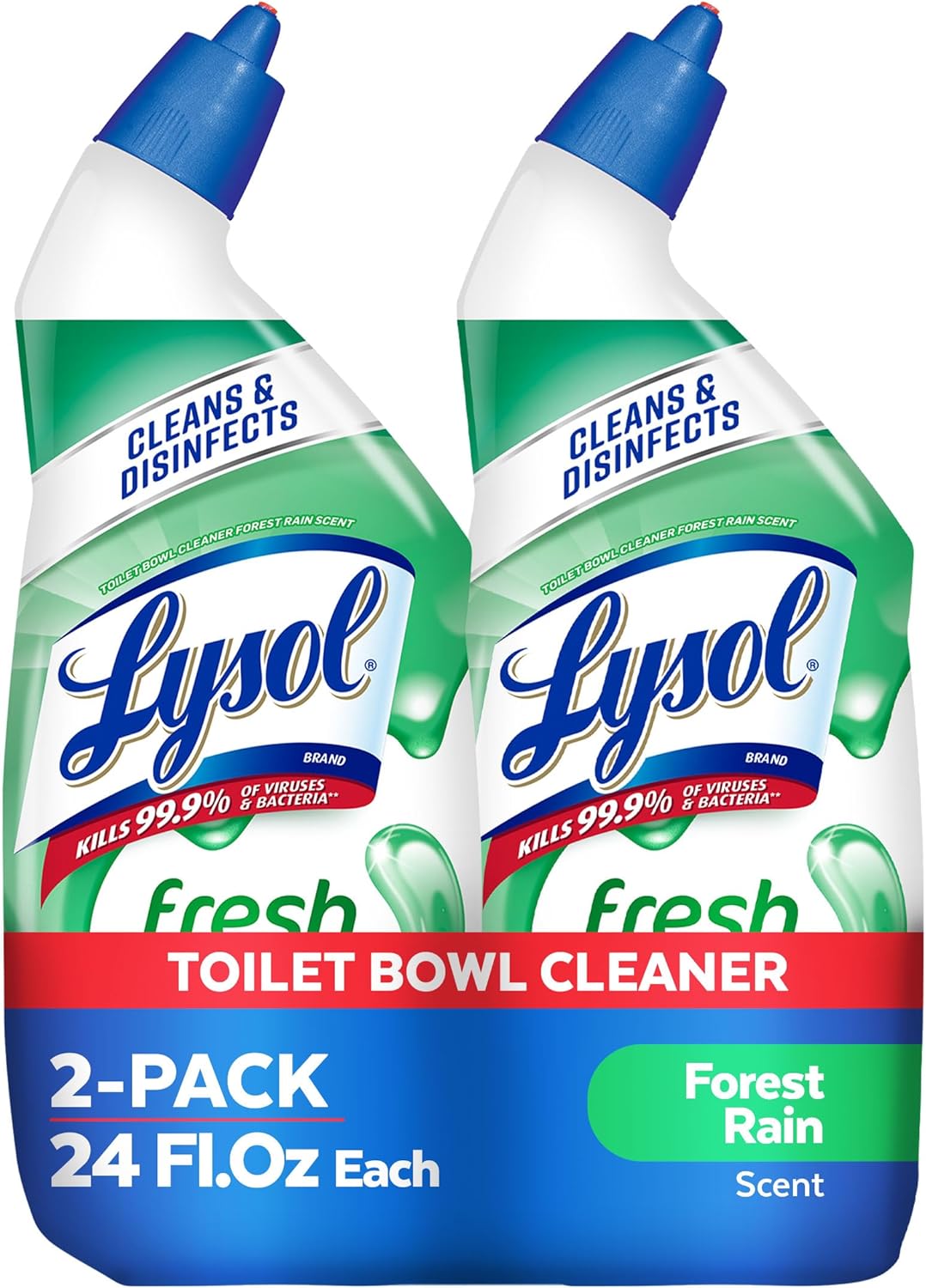 Lysol Toilet Bowl Cleaner Gel, For Cleaning and Disinfecting, Stain Removal, Forest Rain Scent, 24oz (Pack of 2)