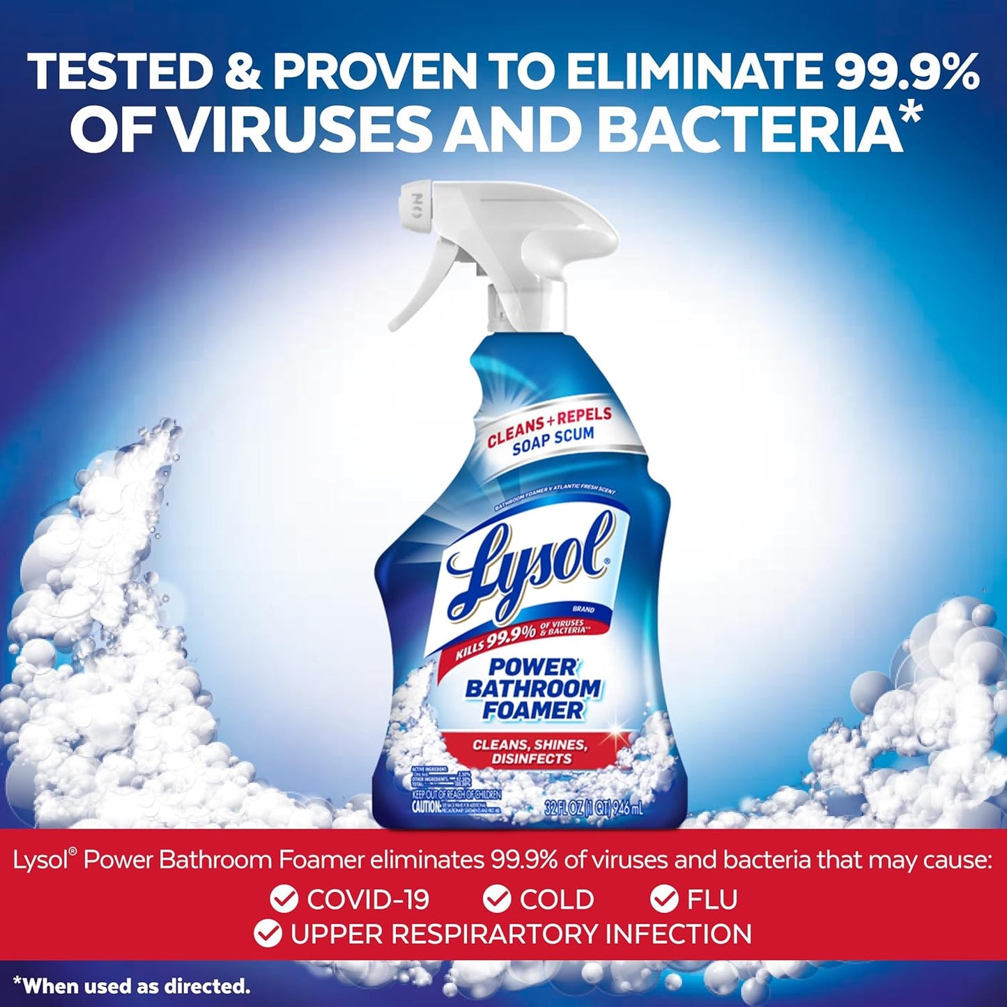 Lysol Power Foaming Cleaning Spray for Bathrooms, Foam Cleaner for Bathrooms, Showers, Tubs, 32oz