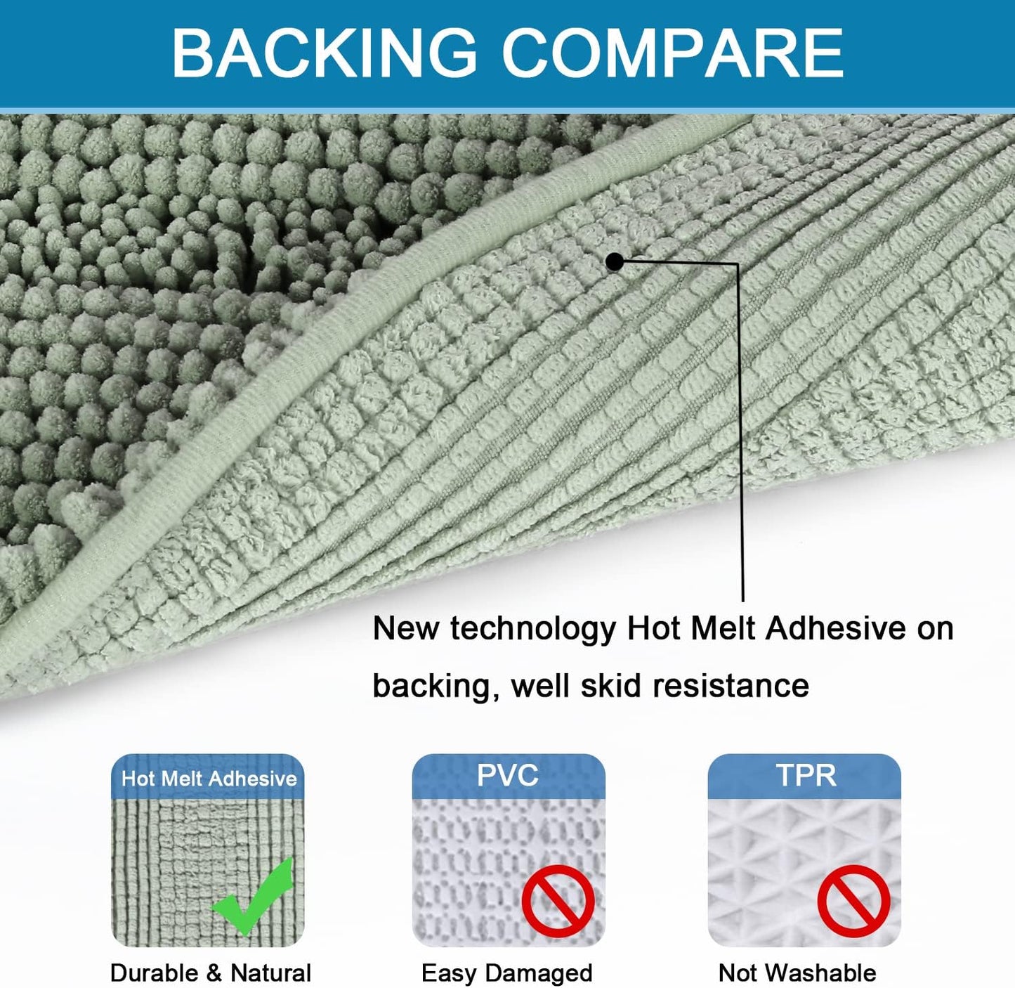 H.VERSAILTEX Sage Bathroom Rugs, Bath Mat Set of 2 Extra Thick Chenille Striped Pattern Shaggy Bath Rugs for Bath Room, Non Skid Bath Mats for Bathroom Floor (32 x 20 Plus 24 x 17 - Inches)