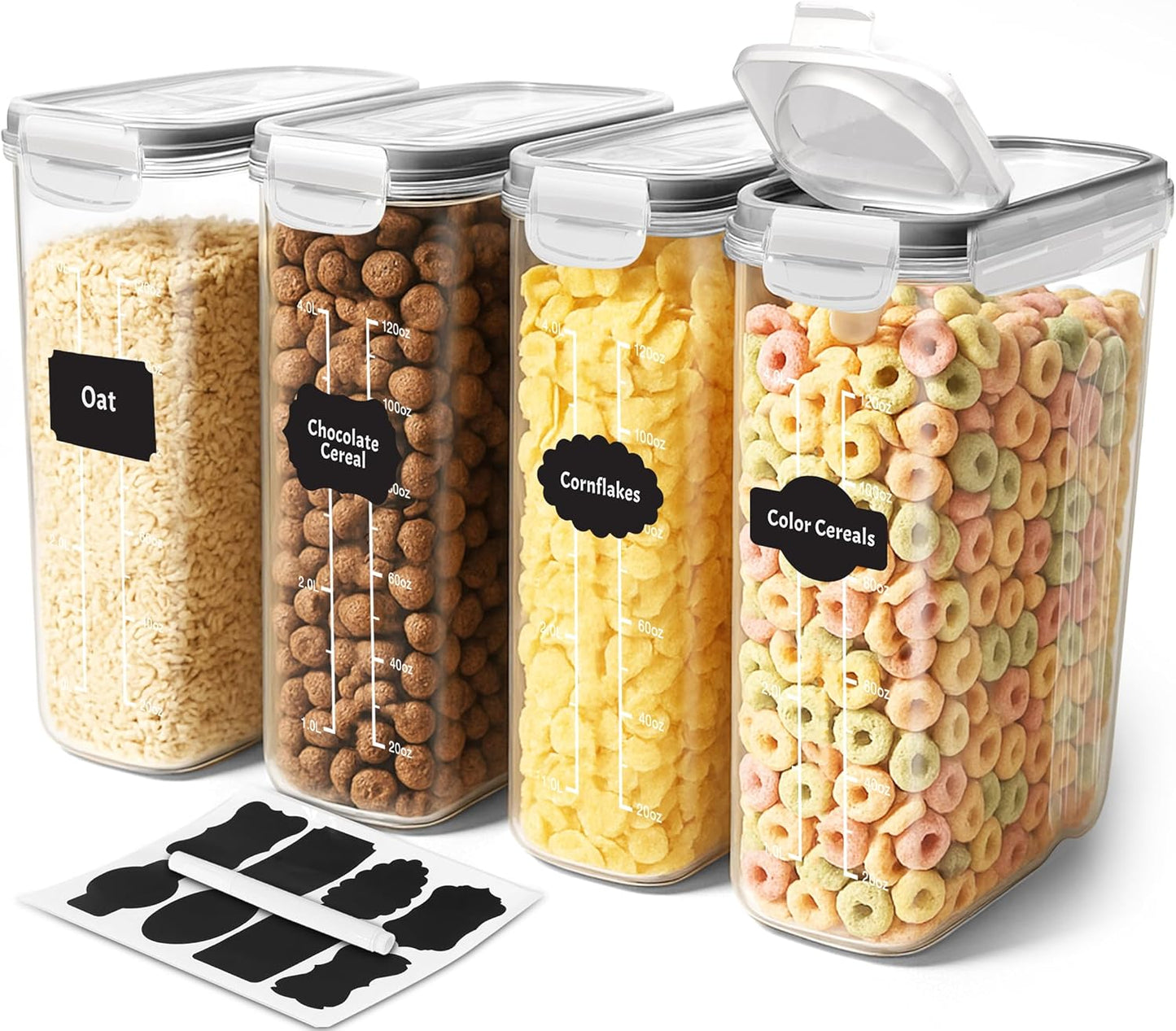 Utopia Kitchen Cereal Containers Storage - Liter Airtight Food Storage Containers & Cereal Dispenser For Pantry Organization And Storage (Clear, 4 Liter Pack of 4)