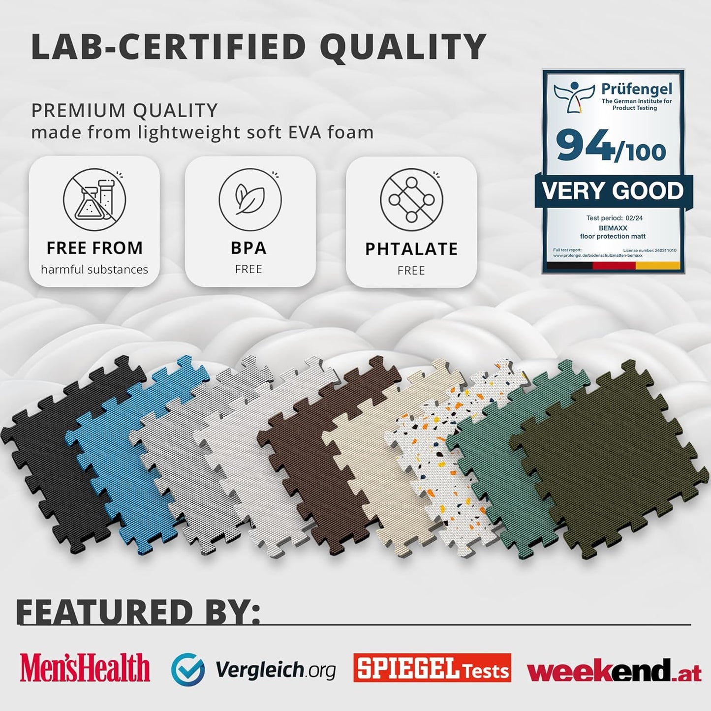 bemaxx Gym Mats Set - 18 pcs EVA Interlocking Foam Floor Tiles (12.6"x12.6"x0.4") 18sqft Protective Gym Flooring Sports Home Workout Exercise Mats Puzzle Garage Fitness Play-Room Garage Pool Treadmill