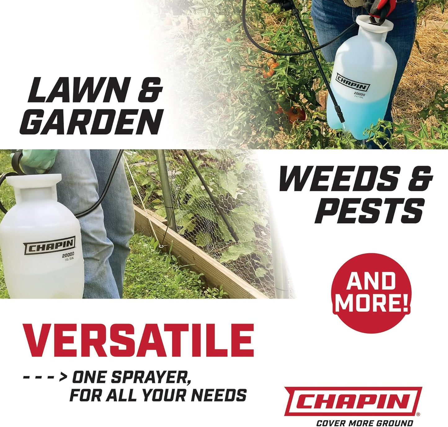 Chapin 20000 Made in USA 1 -Gallon Lawn and Garden Pump Pressured Sprayer, for Spraying Plants, Garden Watering, Weeds and Pests, Polypropylene, Translucent White - Cart Shape