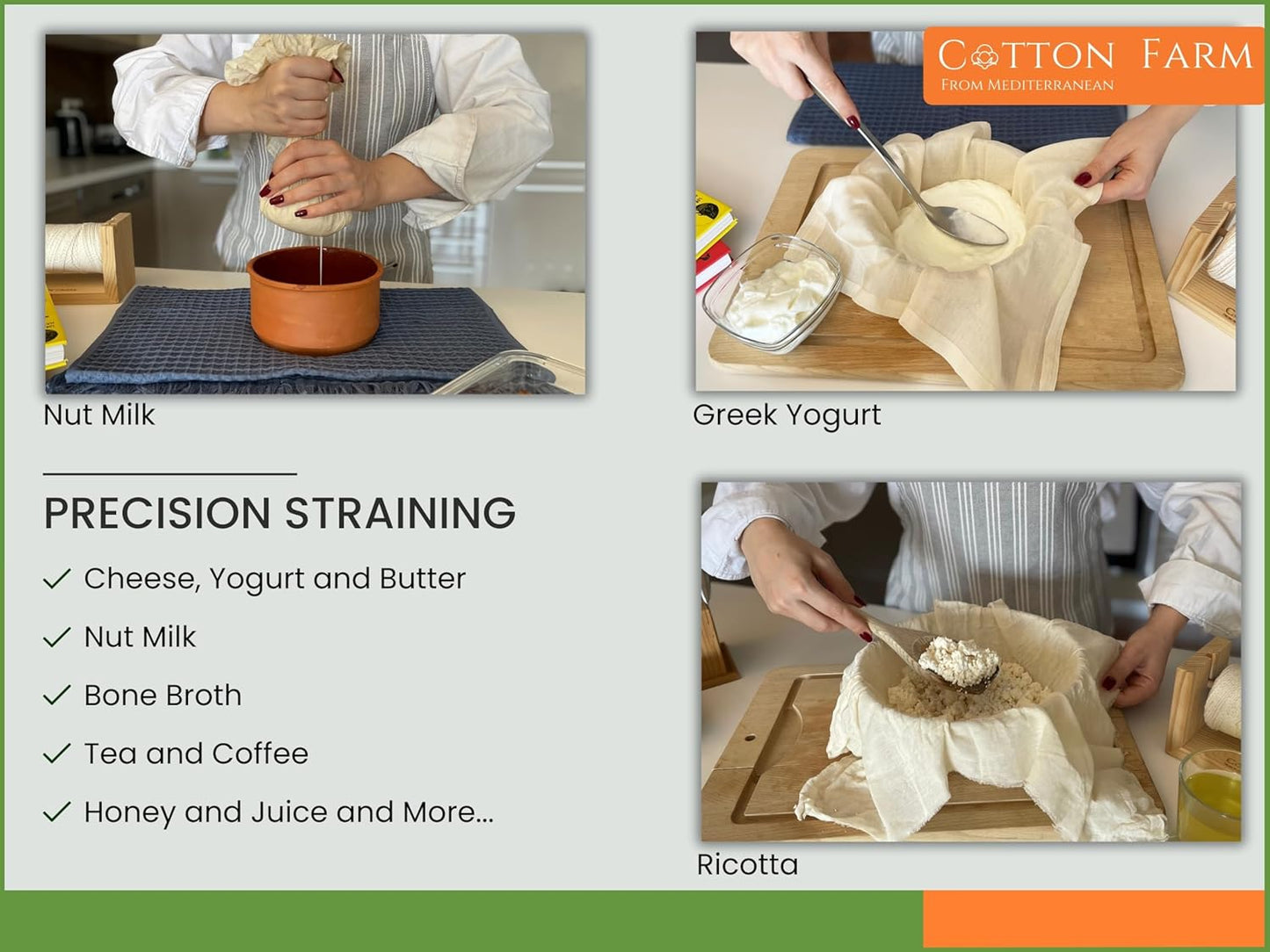 Cotton Farm Grade 100 XL Cheese Cloths - Straining & More; 36x36 Inch; 100% Unbleached Cotton Cheesecloth; Reusable with Hemmed 2 Edges; Ultra-Dense (the finest) Butter Muslin