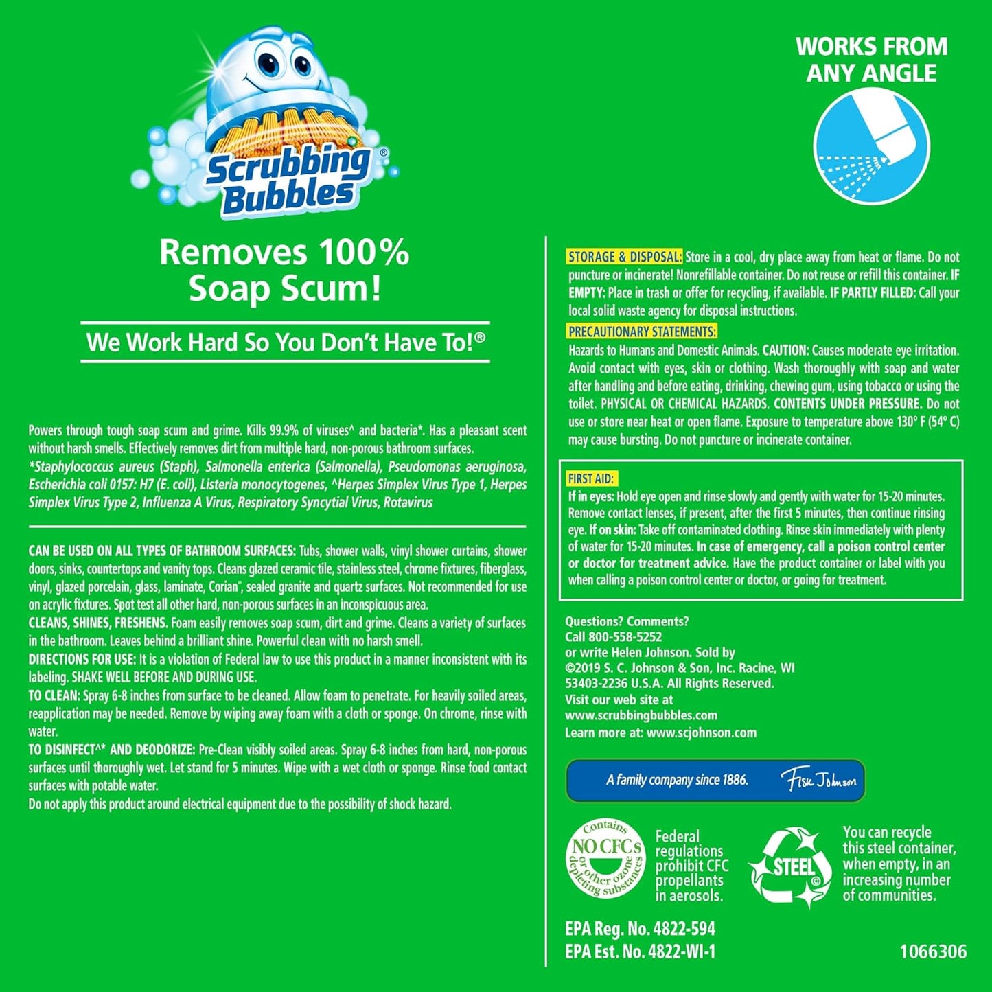 Scrubbing Bubbles Bathroom and Shower Cleaner Disinfectant Aerosol, Foaming Action Bathroom Grime Fighter, Rainshower Scent, 20oz