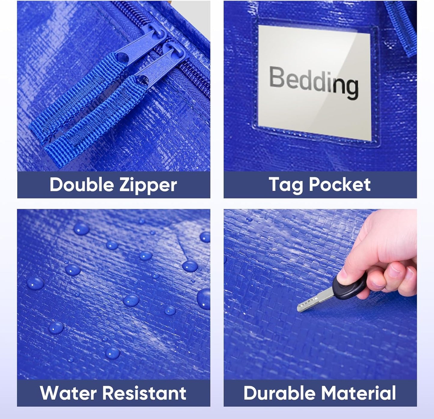 TICONN 6-Pack Extra Large Moving Bags with Zippers & Handles – Heavy-Duty Waterproof Storage Totes (24-Gallon)