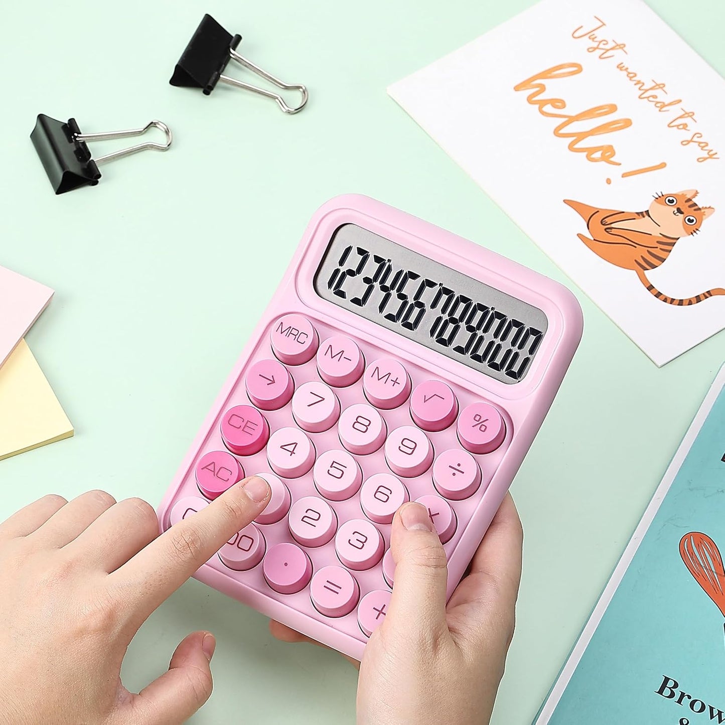 Mr. Pen Mechanical Switch Calculator - 12 Digit Large LCD Display, Pink with Big Buttons