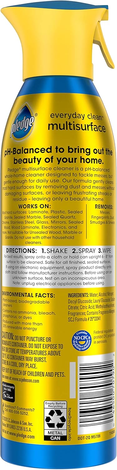 Pledge pH-Balanced Multisurface Spray, Everyday Cleaner, Rainshower Scent, 9.7oz (Pack of 3)