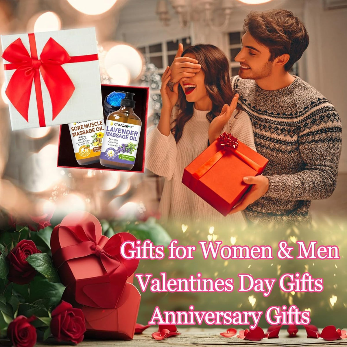 Valentines Day Gifts for Him Her,Gift for Women Men,Massage Oil for Massage Therapy,Lymphatic Drainage-Ginger Oil Sore Muscle Arnica Oil &Lavender Oil Relaxing Massage Oils for Date Night,Massage Ball