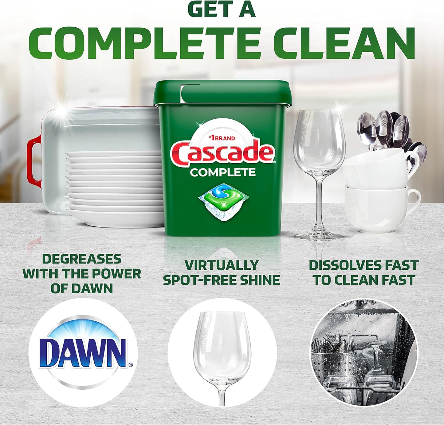 Cascade Complete Dishwasher Pods, Dishwasher Detergent, Dish Detergent Tab Tablets, Fresh, 100 Count