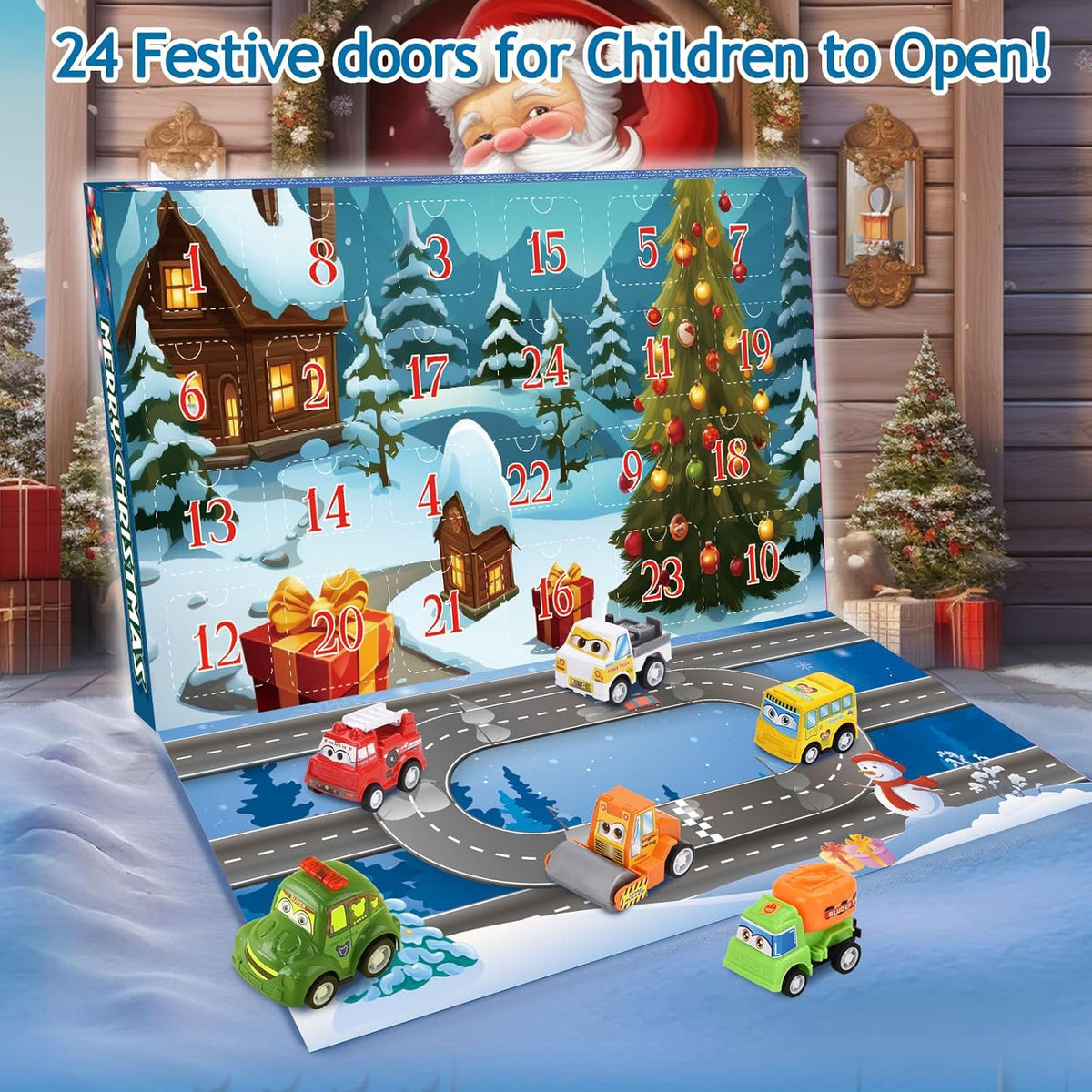 Advent Calendar 2025 for Kids Boys, 24 Days Christmas Countdown Calendar with Pull-Back Cars Vehicles, Holiday Gifts Christmas Advent Calendars Cars Set for Kids Toddlers Boys