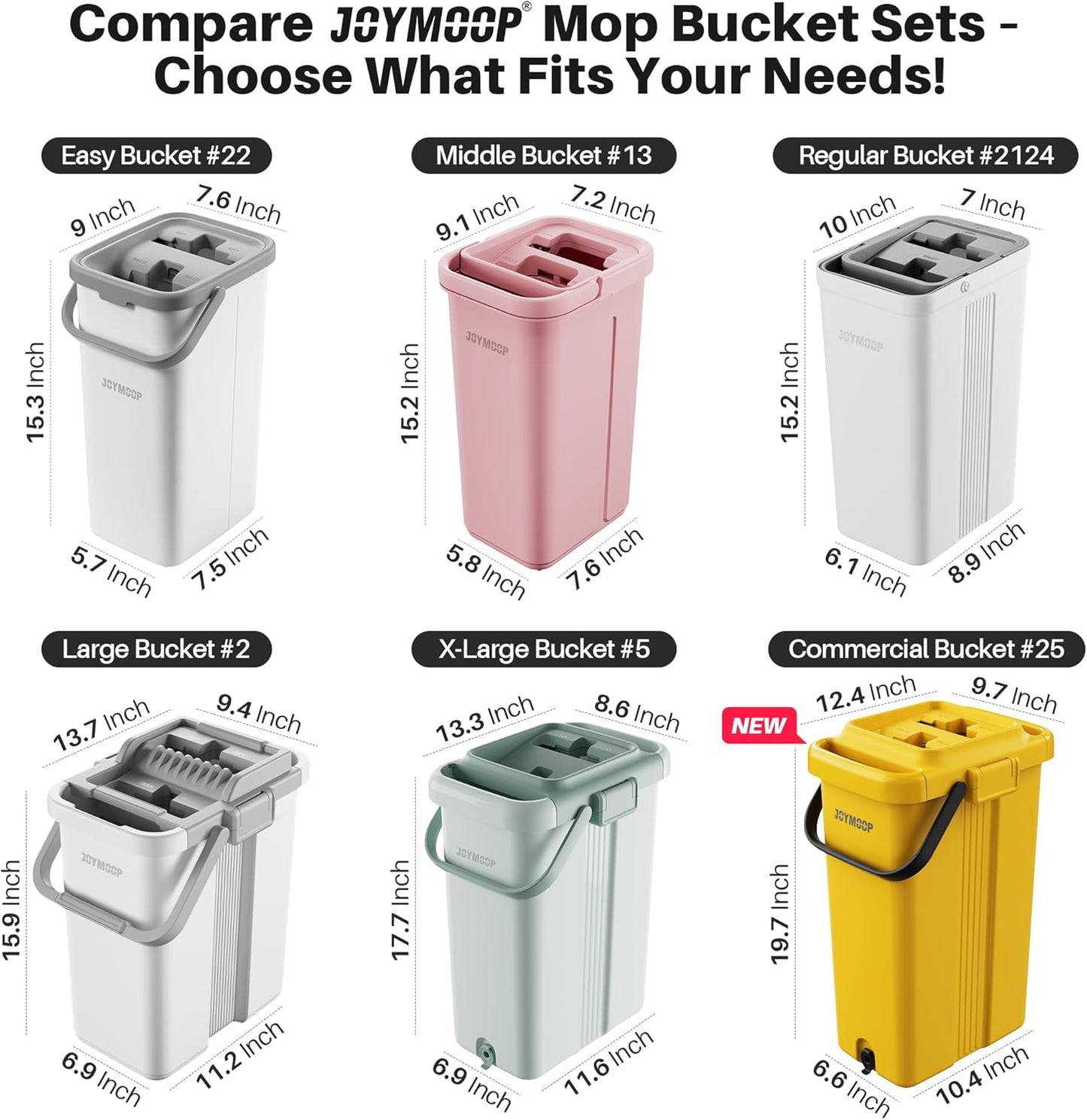 JOYMOOP Mop and Bucket Set with Wringer, Flat Mops for Floor Cleaning, Wall Mop Cleaner with Long Handle, Hardwood Floor Mop with 4 Microfiber Pads