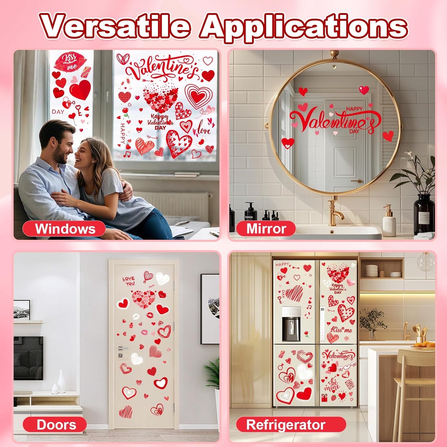 Valentines Day Decorations, 9 Sheets Valentine Window Clings Decor, Red Heart Stickers for Home, Office, Classroom, Romantic Cupid Decals Décor