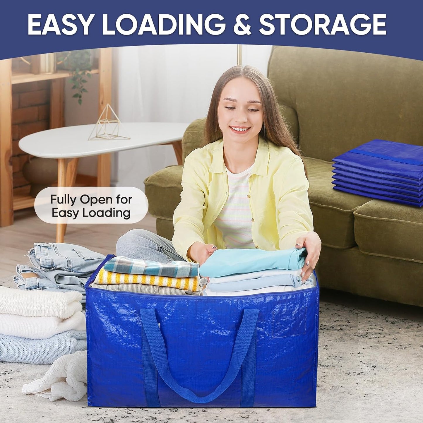 TICONN 6-Pack Extra Large Moving Bags with Zippers & Handles – Heavy-Duty Waterproof Storage Totes (24-Gallon)