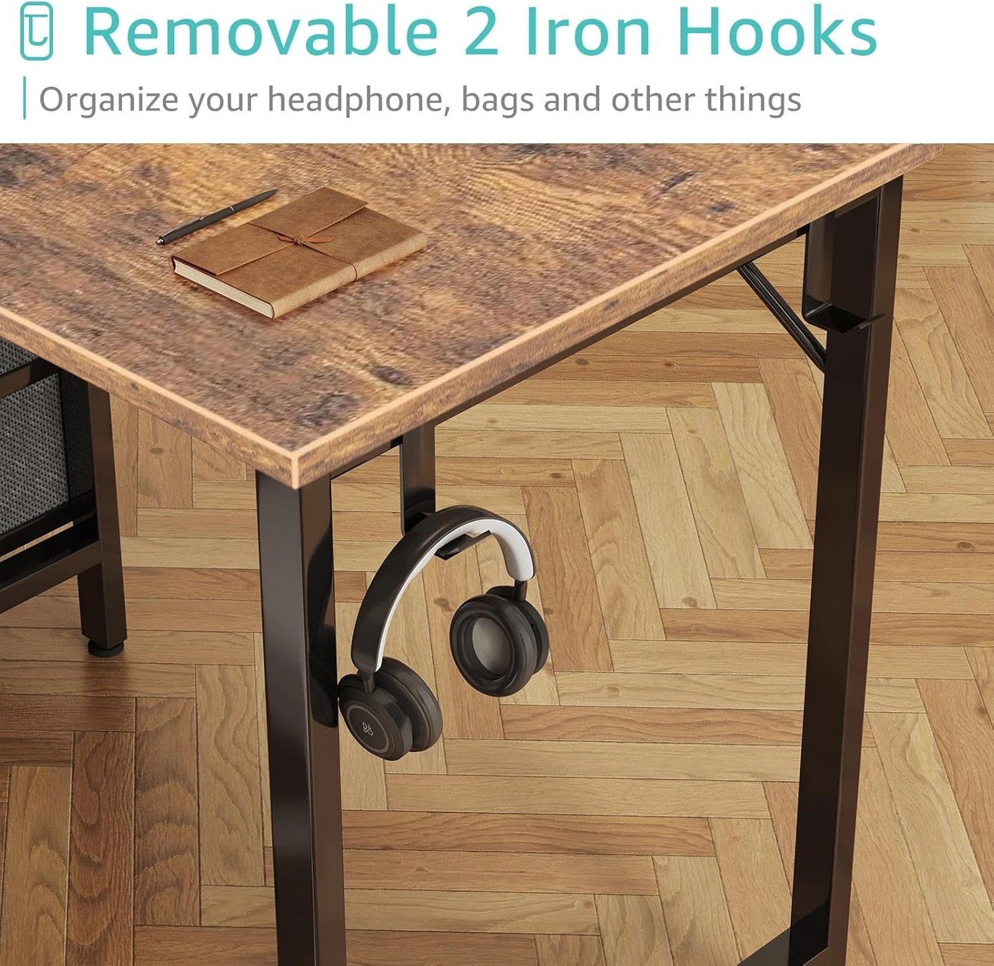 Lufeiya 40 inch Computer Desk with 4 Fabric Drawers, Kids Student Reversible Small Desks for Home Office Small Space, Work PC Desk Table for Bedroom, Rustic Brown