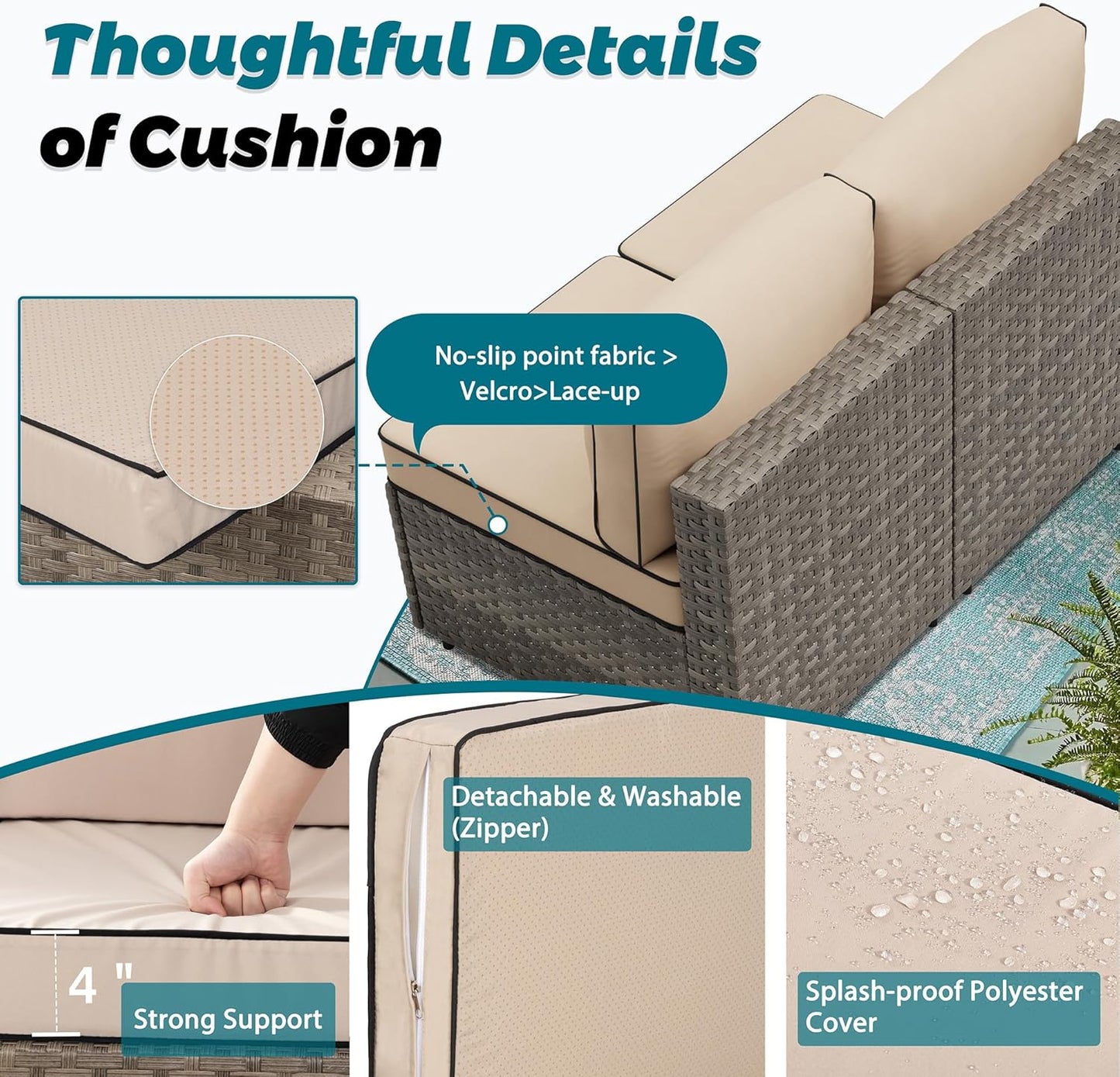 Shintenchi 7 Pieces Outdoor Patio Sectional Sofa Couch, Wicker Furniture Patio Conversation Sets with Washable Cushions & Coffee Table for Garden, Poolside, Backyard