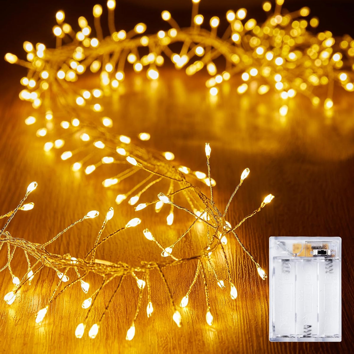 Fairy Lights Battery Operated, 10Ft 120 LED Firecracker String Lights, Waterproof Silver Wire Starry Firefly Light for DIY Wreath Weeding Indoor Outdoor Christmas Decorations