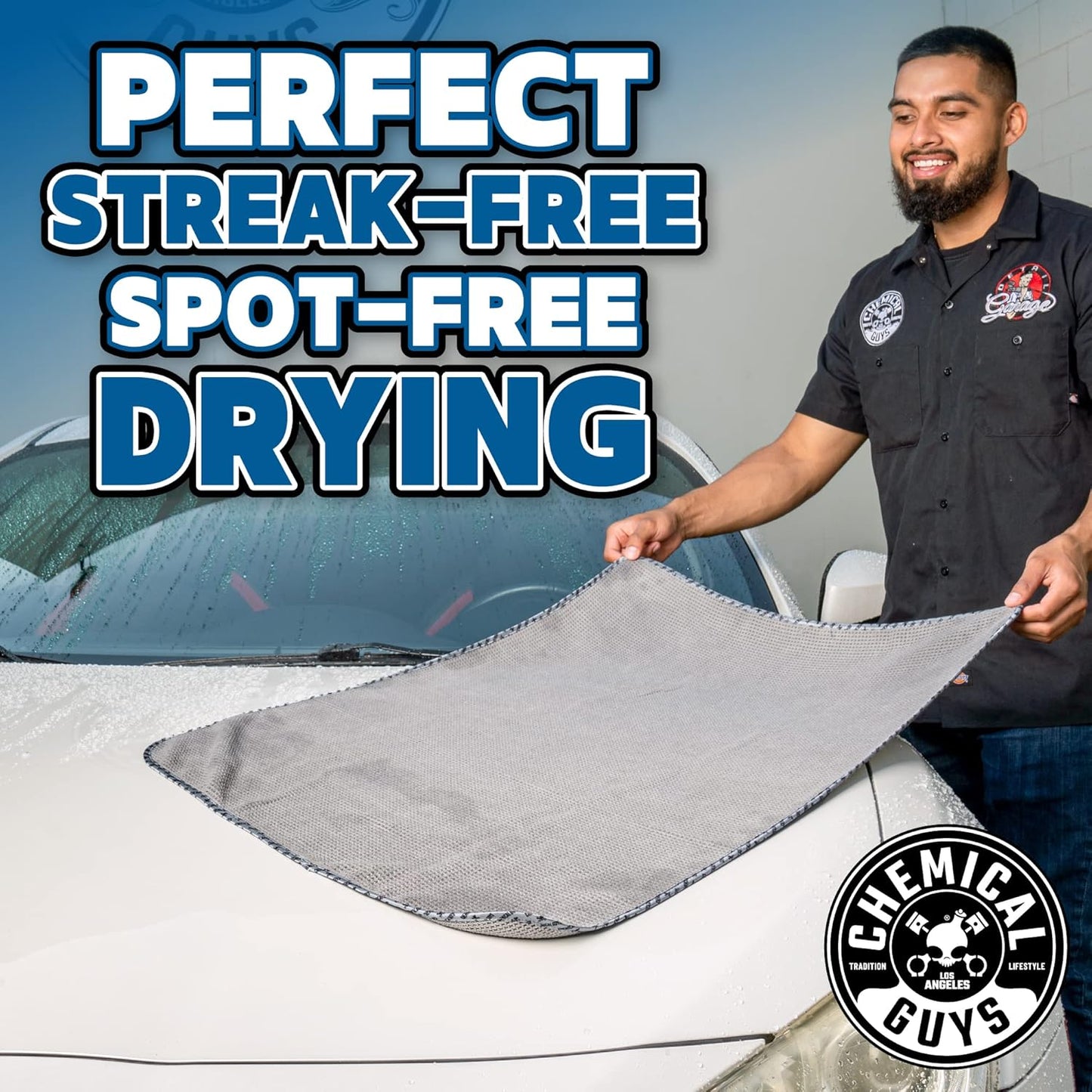 Chemical Guys Waffle Weave Gray Matter Microfiber Drying Towel - 25" x 36", 70/30 Blend with Silk Edging for Scratch-Free Car Drying, Ultra Absorbent and Safe for All Surfaces