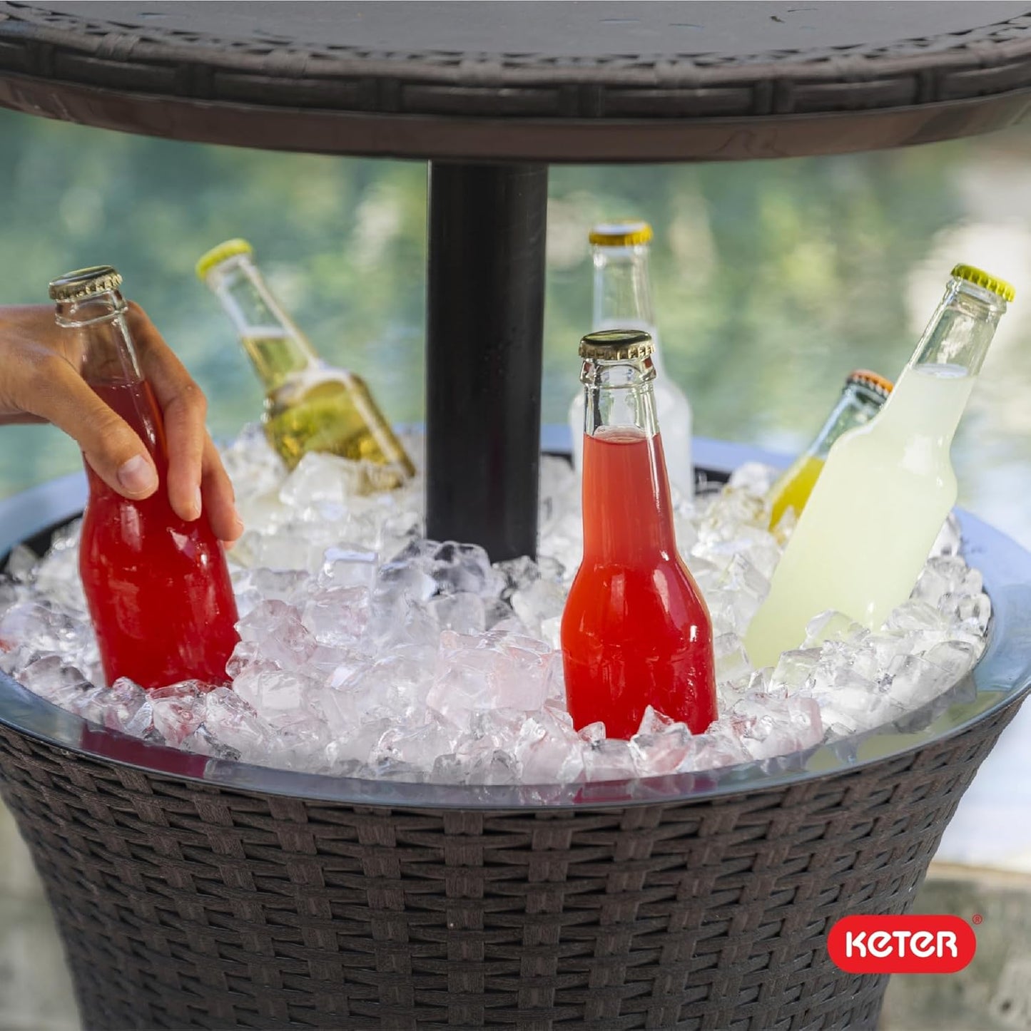 Keter Pacific Cool Bar Outdoor Patio Furniture and Hot Tub Side Table with 7.5 Gallon Beer and Wine Cooler, Espresso Brown