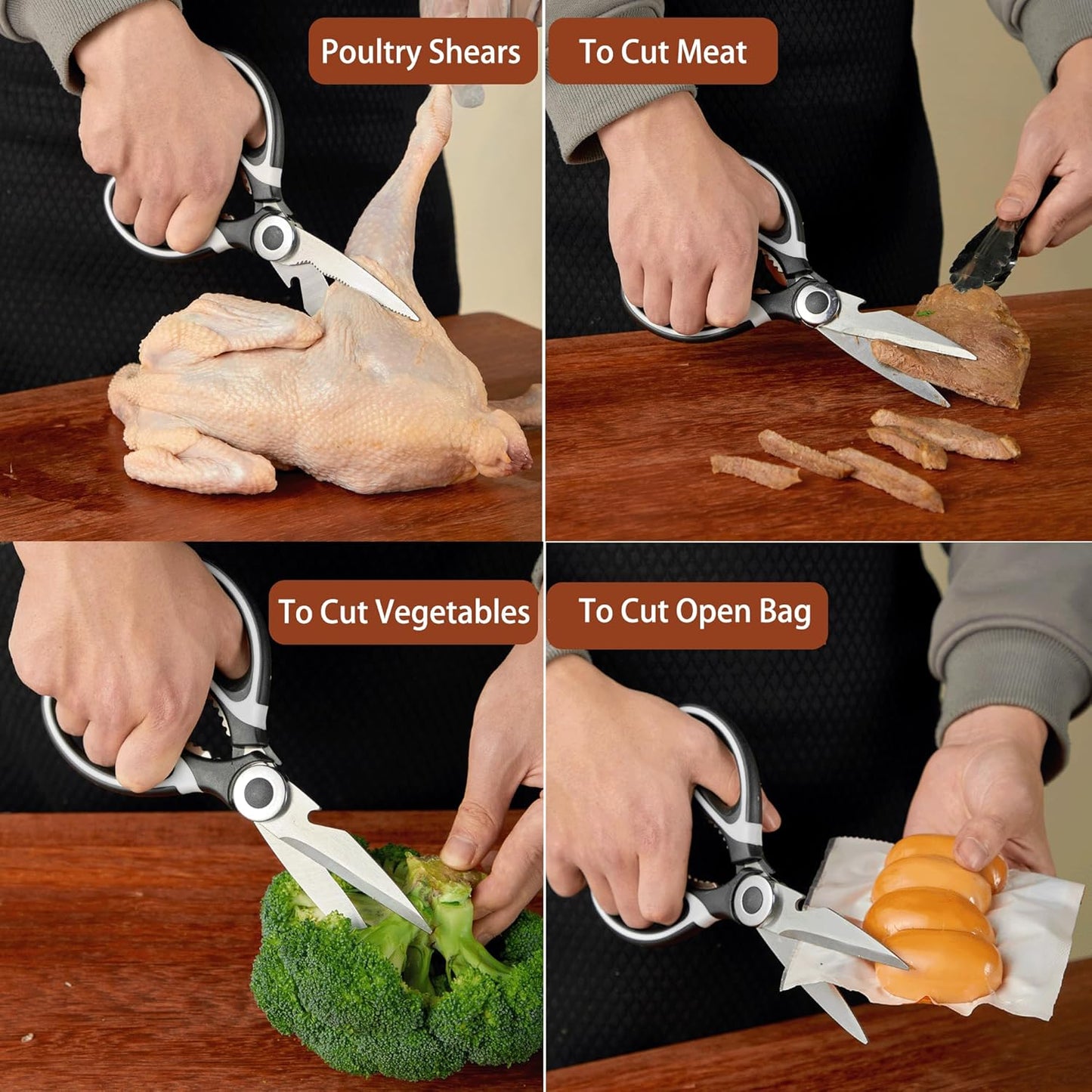 Kitchen Scissors All Purpose 3 Pack - Heavy Duty Stainless Steel Cooking Shears for Cutting Meat, Food, Fish, Poultry Multipurpose Sharp Sissors for Dishwasher Safe