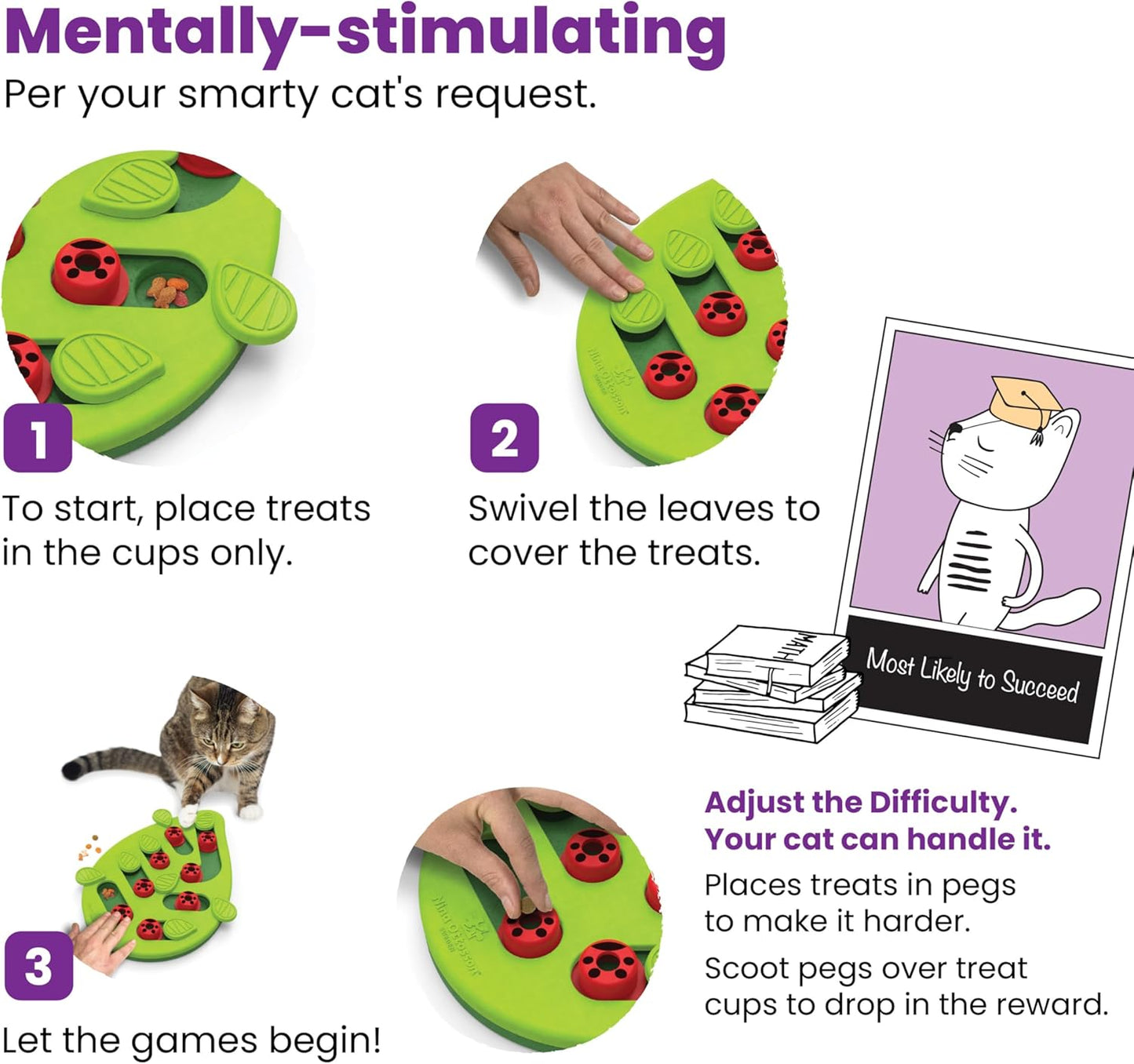 Catstages by Nina Ottosson Buggin Out Puzzle & Play – Interactive Treat Puzzle Feeder for Cats, 16 Hidden Treat Compartments Slow Feeder, Durable & Easy-Clean, Gray