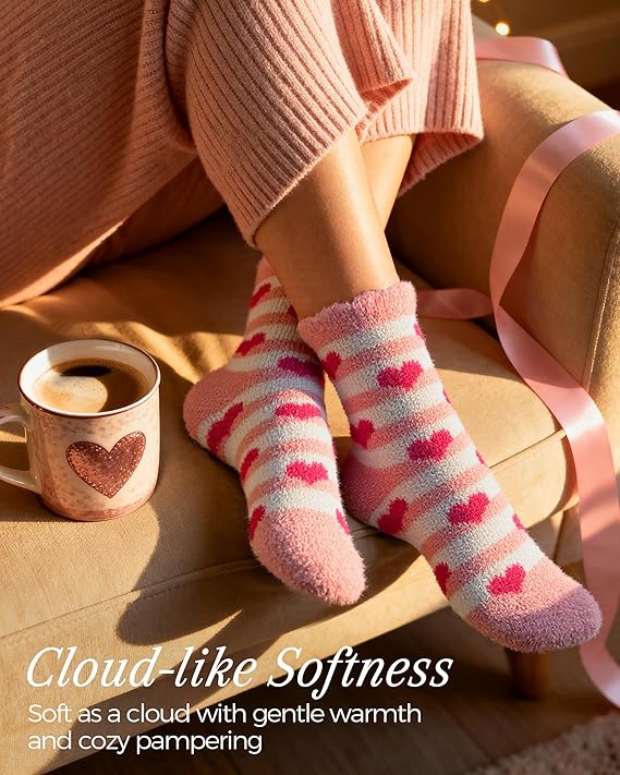 TEHOOK Warm & Cozy Valentines Gifts for Women, Fluffy Fuzzy Plush Sleeping Slipper Socks - Soft Warm Fabric