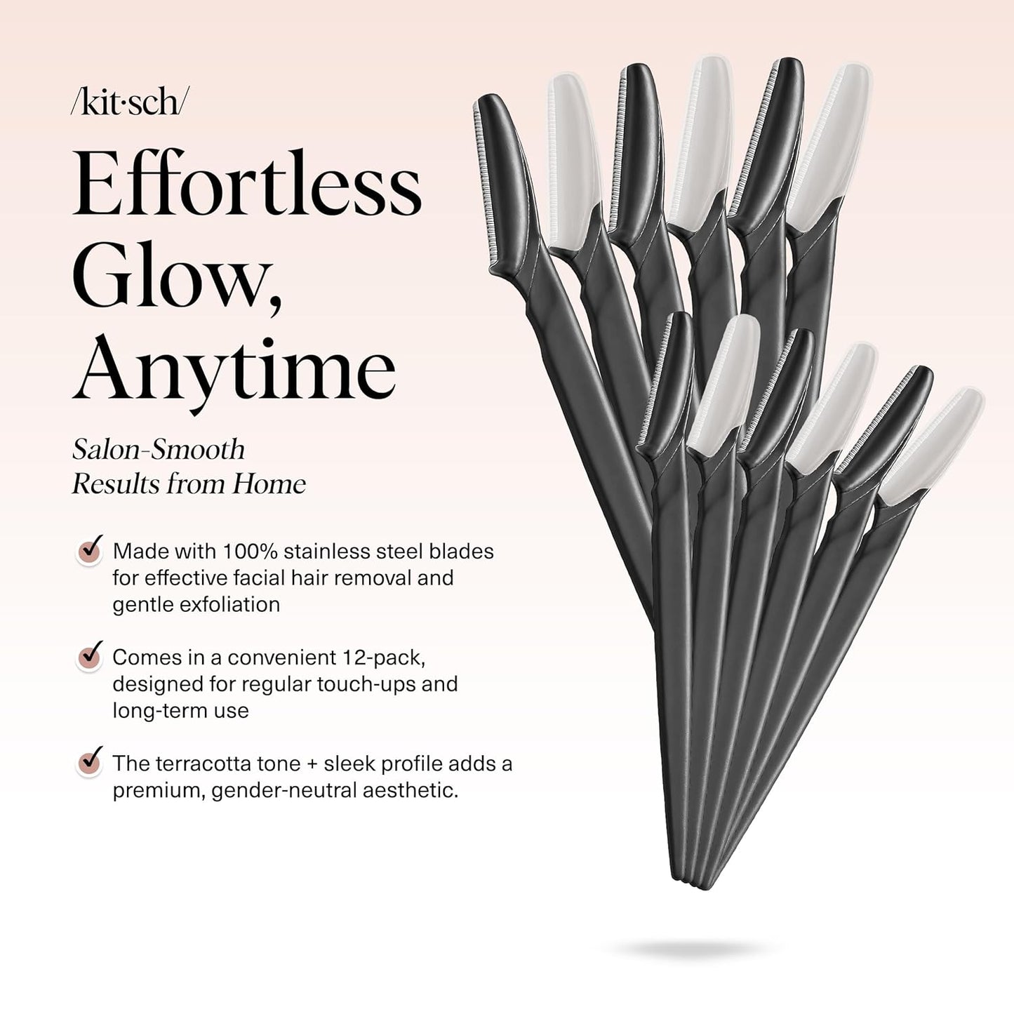 Kitsch Dermaplane Razor for Women Face – Face Razors for Women & Men, Eye Brow Razors & Face Shaver – Exfoliating Facial Razor & Dermaplaner as Skin Care Tool for Smoother Skin - Black, 12 pcs