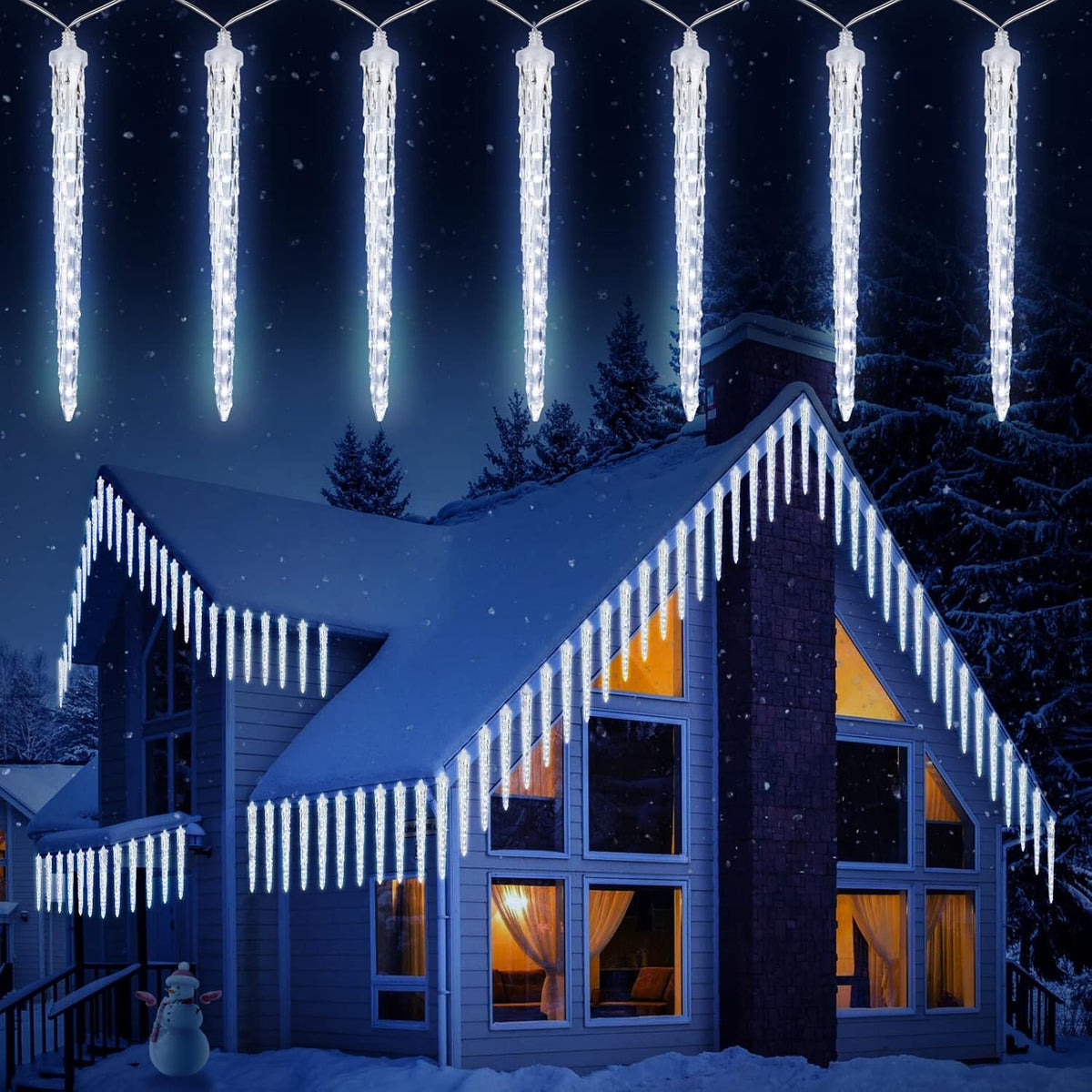 Christmas Meteor Shower Lights Outdoor, 30 Ft With 20 Large Tube 480 LED Dropping Effect, Waterproof Icicle Indoor for Tree Patio Roof Holiday Decor, Cool White