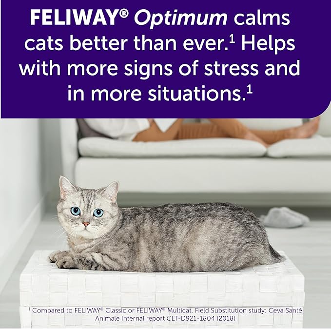 FELIWAY Optimum 30-Day Cat Calming Plug in Pheromone Diffuser Starter Kit, 48ml - Helps Reduce Common Signs of Stress in Cats & Kittens, Enhanced Calming