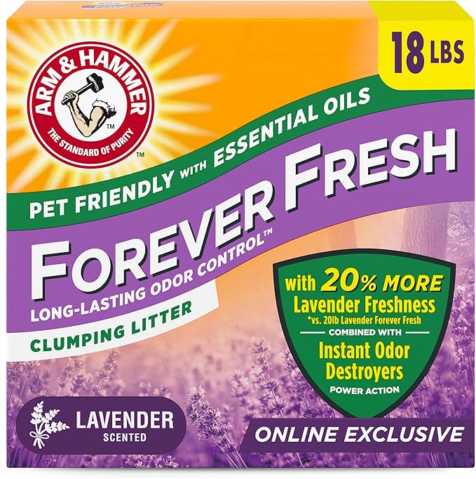 Arm & Hammer Forever Fresh Clumping Cat Litter Lavender, MultiCat 18lb With 20% More Lavender Freshness, Pet Friendly With Essential Oils