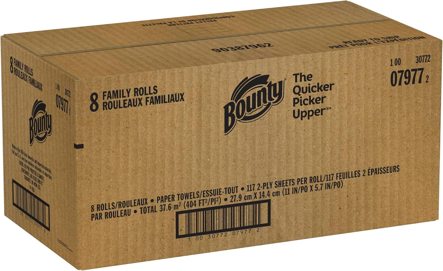 Bounty Quick Size Paper Towels, White, 8 Family Rolls = 20 Regular Rolls (Packaging May Vary)