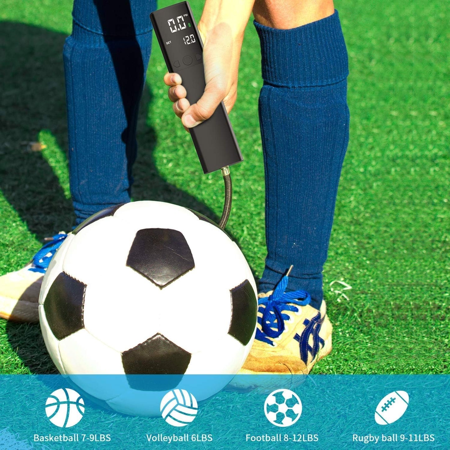 Pumteck Electric Ball Pump, Smart Air Pump Portable Fast Ball Inflation with Precise Pressure Gauge and Digital LCD Display for Football Basketball Volleyball Football (2 Pin and 1 Spout)