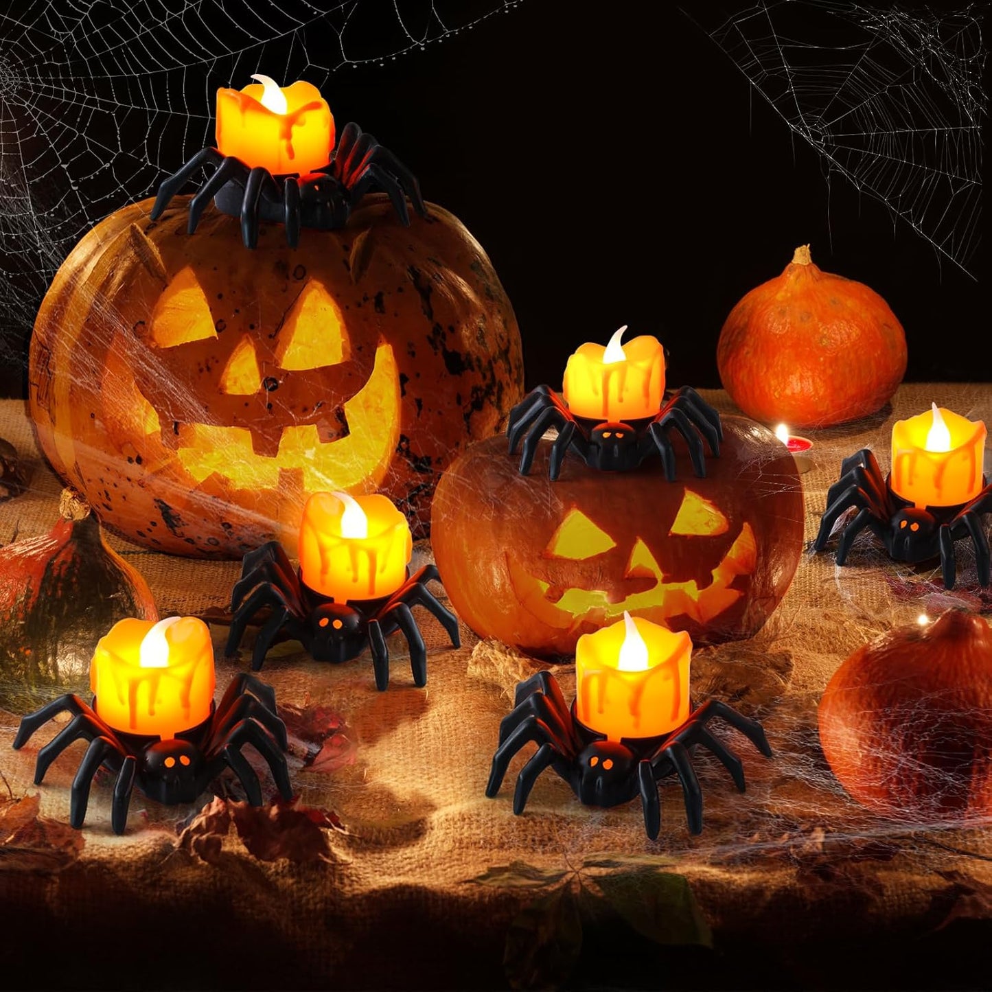 12 Packs Halloween Spider Lights,Bright Novelty LED Flameless Spider Candle Tea Lights,Battery Operated Orange Halloween Decor Lights for Halloween Holiday Party Home Spooky Decor