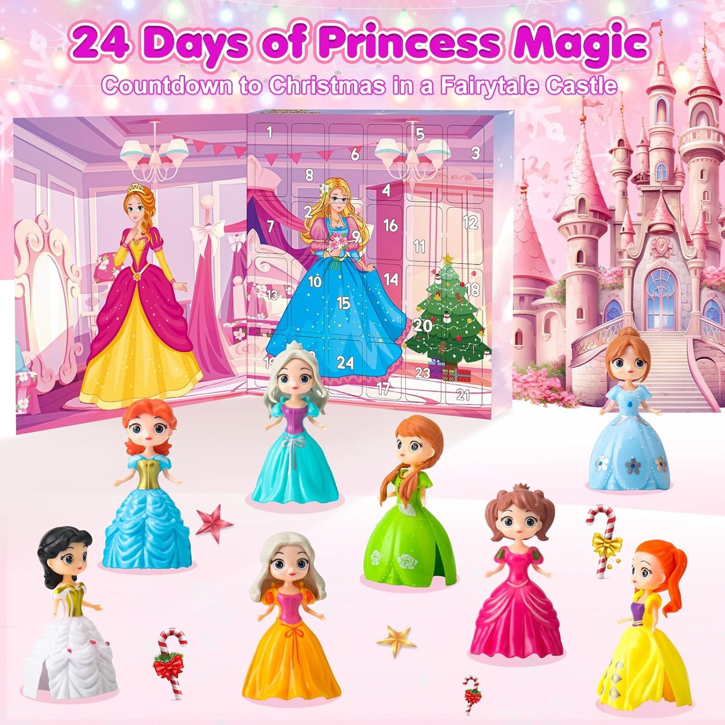 Princess Advent Calendar 2025 Girls–24 Days of Princess Deformation Toys Gift for Kids Teens,Christmas Countdown Calendar with 12 Dolls & 12 Dresse