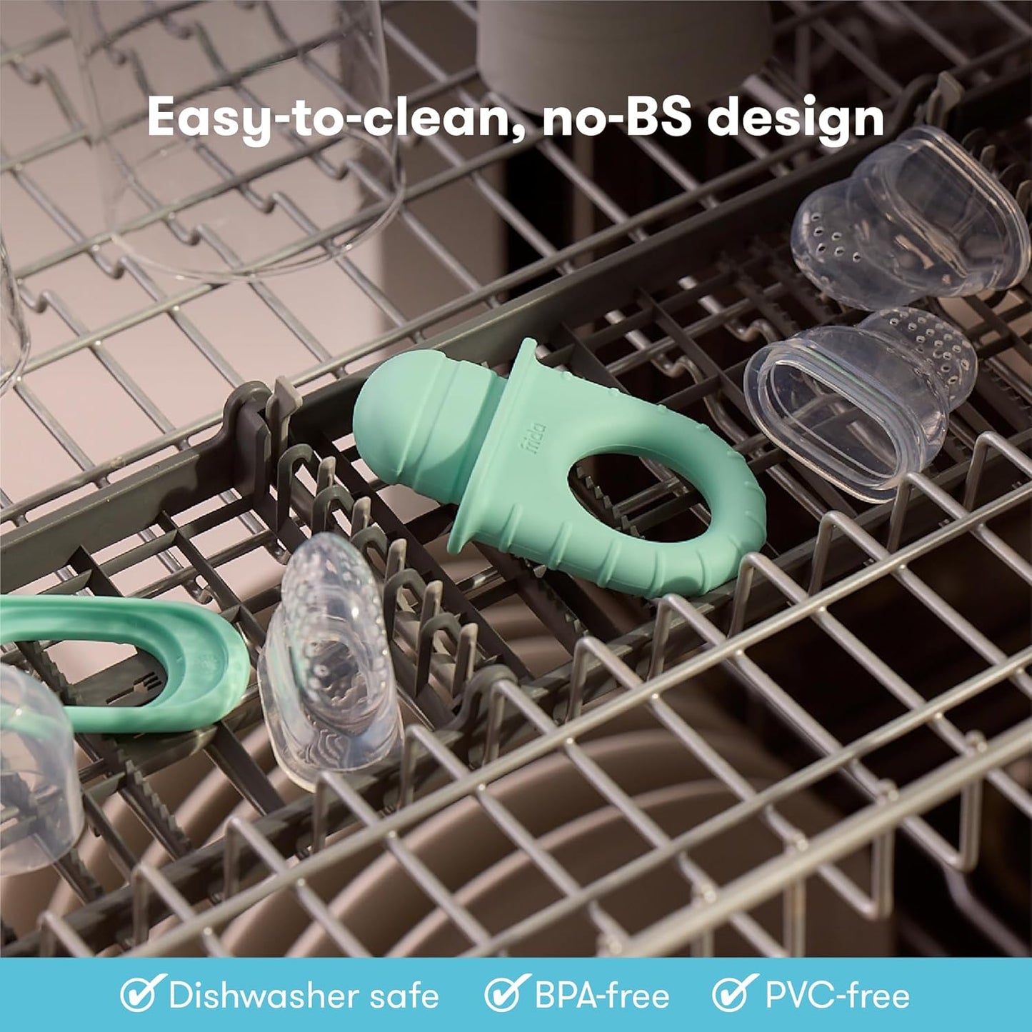 Frida Baby Push Pop Silicone Feeder, Baby Fruit Food Feeder to Safely Introduce New Foods, Fresh + Frozen, Breastmilk Popsicles, BPA Free, Dishwasher Safe | 3 Count, Teal