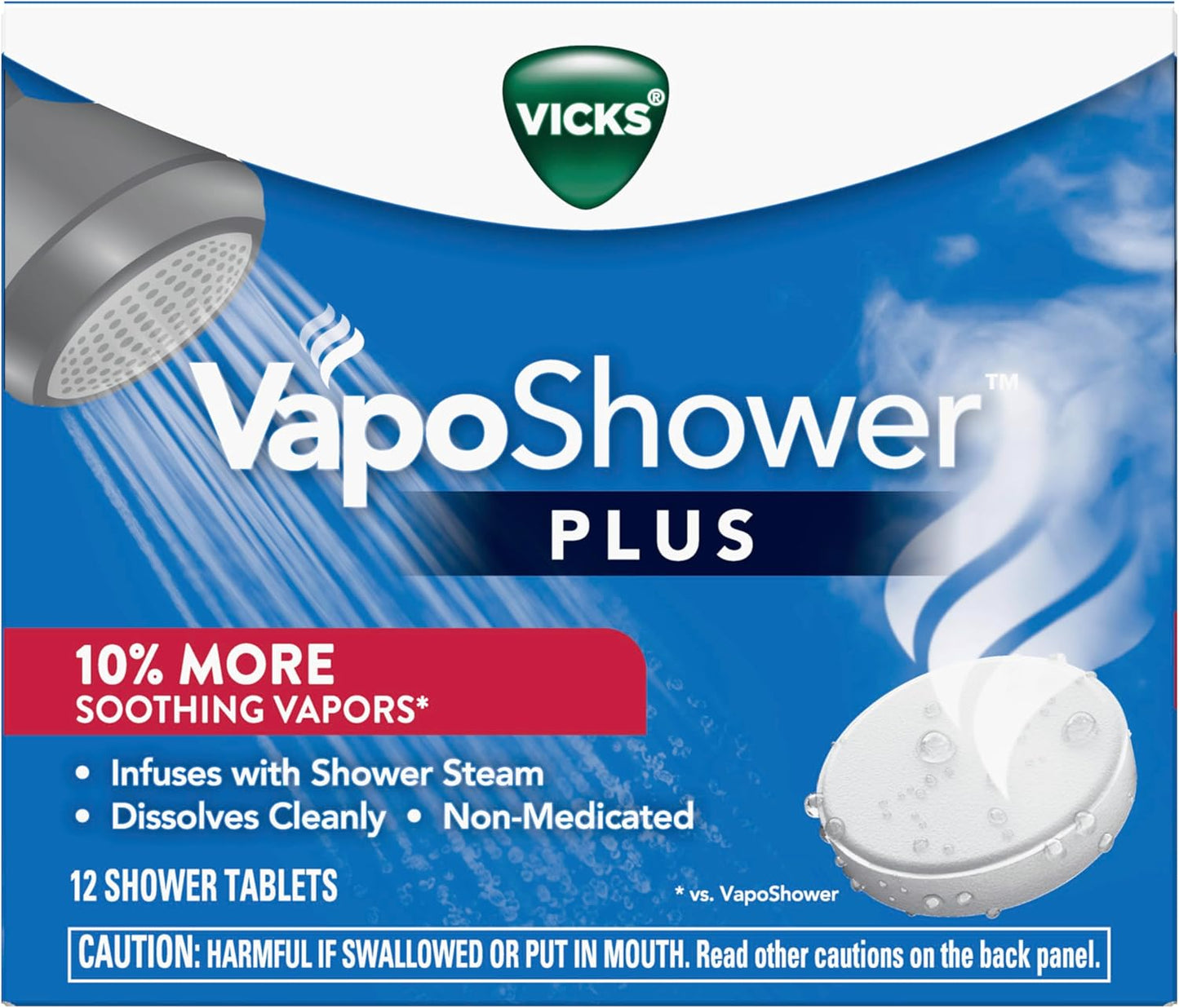 Vicks, VapoShower Plus, Shower Steamers, Eucalyptus Shower Steamer & Menthol Scent, Clean Dissolving Vapor Shower Tablets, Aromatherapy Shower Steamer & Shower Bombs, 12 count
