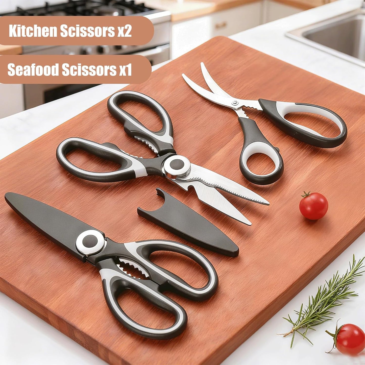 Kitchen Scissors All Purpose 3 Pack - Heavy Duty Stainless Steel Cooking Shears for Cutting Meat, Food, Fish, Poultry Multipurpose Sharp Sissors for Dishwasher Safe