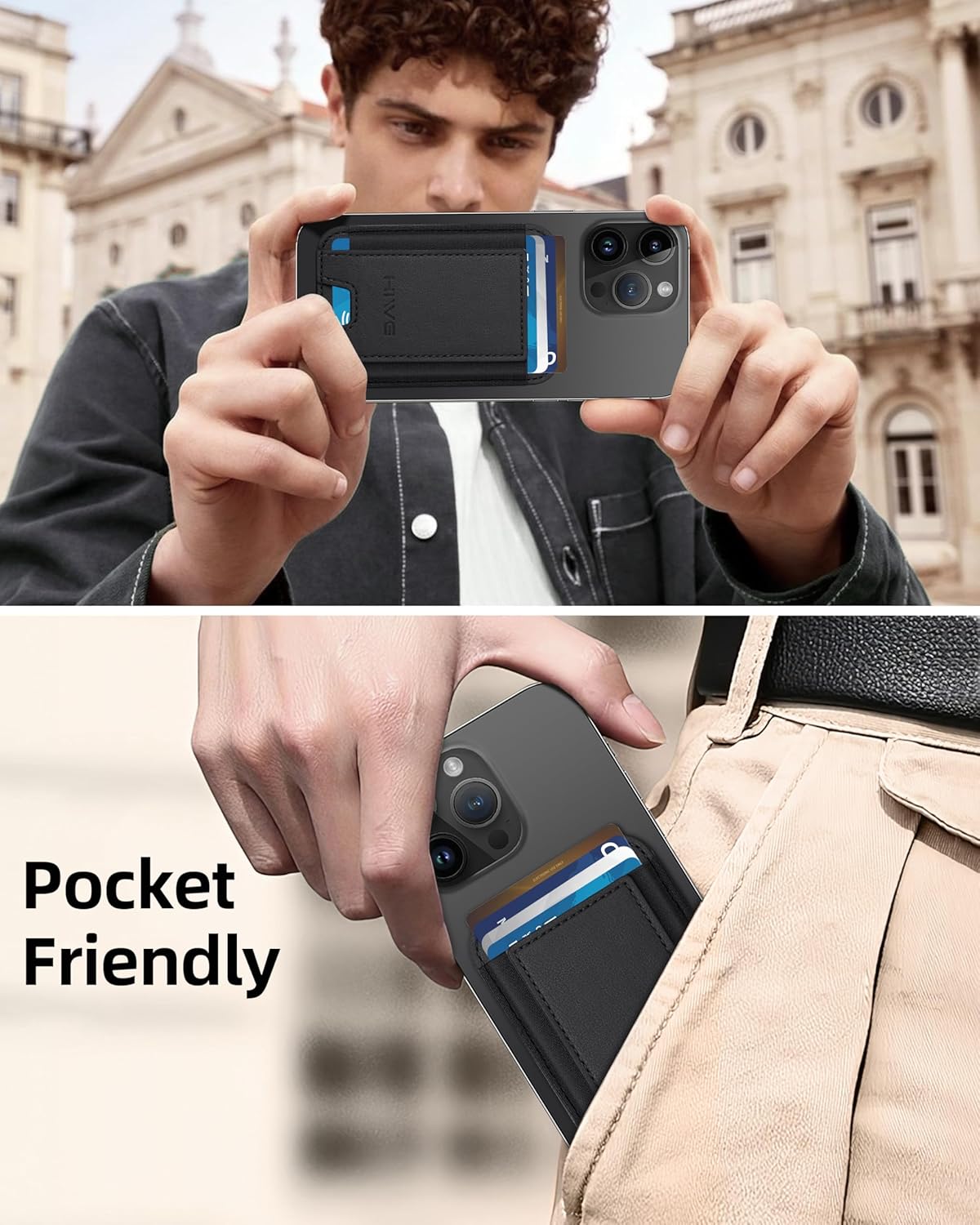 for MagSafe Wallet, Stronger Magnetic Wallet for iPhone 17/16/15/14/13/12 Series, 7 Cards Holder, Magnetic Phone Wallets, Vegan Leather Minimalist Slim RFID for iPhone Wallets, 1 Slot, Black & Black