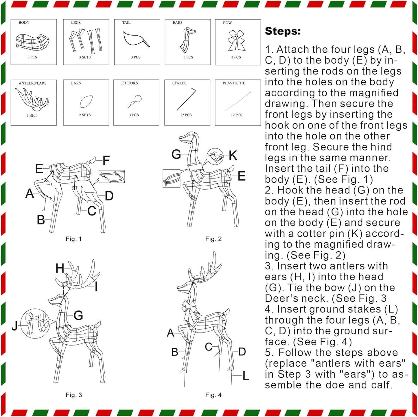 Lulu Home Set of 3 Pre-lit White Reindeer with 210 LEDs Warm White Lights, 3D Light Up Glittered Standing Reindeer Family for Xmas Lighted Holiday Display Indoor Outdoor