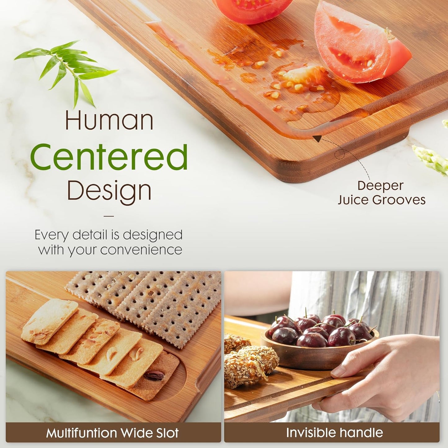 Astercook Deep-Carbonized Bamboo Cutting Boards for Kitchen with Wood Storage Stand, Reversible Charcuterie & Chopping Boards with Juice Grooves and Easy-Grip Handles, Knife-Friendly, Kitchen Gift