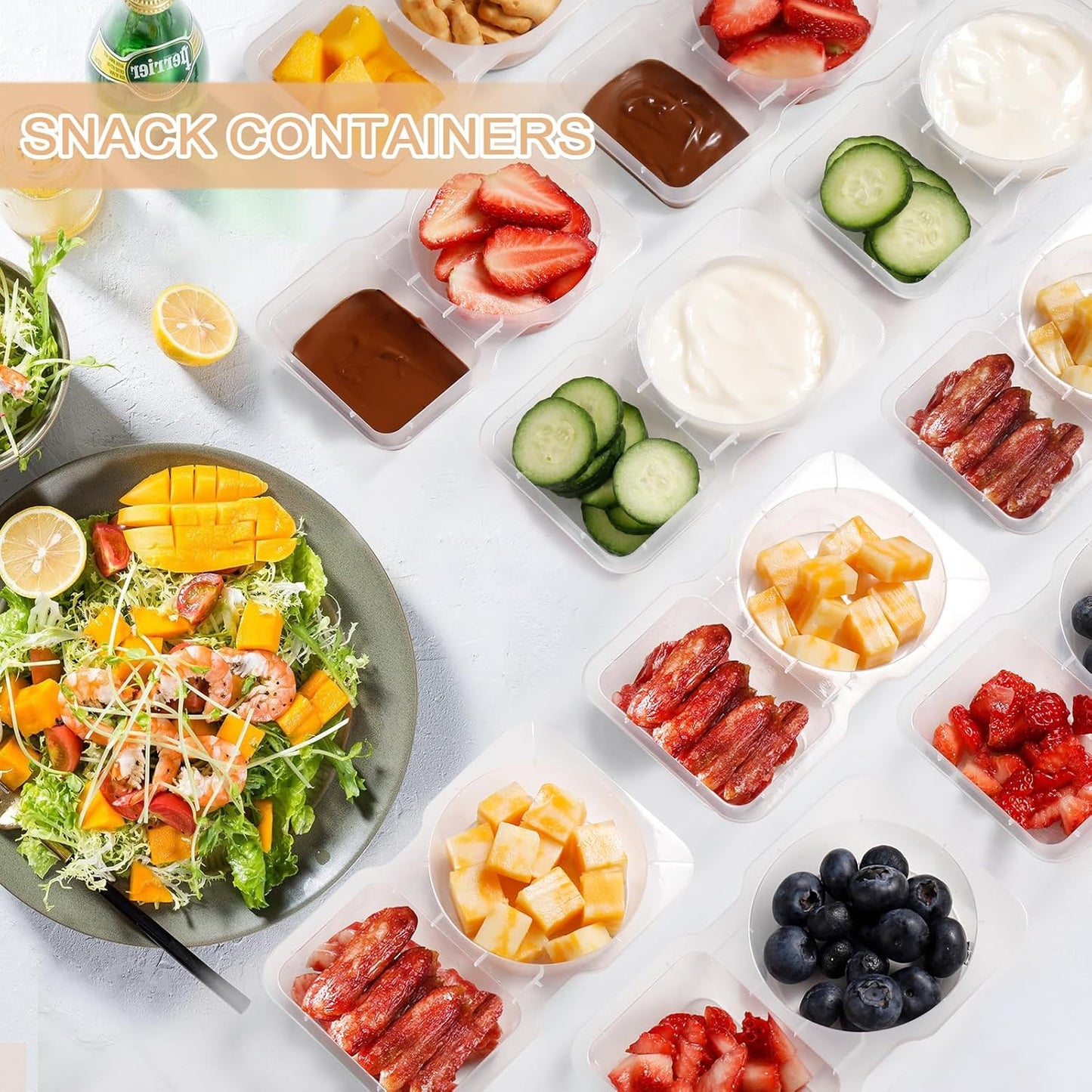 Reusable Snack Containers with Lids: Snack Containers 20Pcs - Snackle Box Container Portion Control - Snack Pack Containers - Double Compartment Snack Containers for On the Go - Travel Essentials