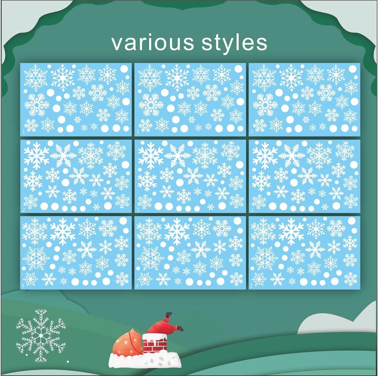 321pcs Christmas Window Decals - 9 Sheets of Snowflakes, Winter & Holiday Designs for Glass Windows