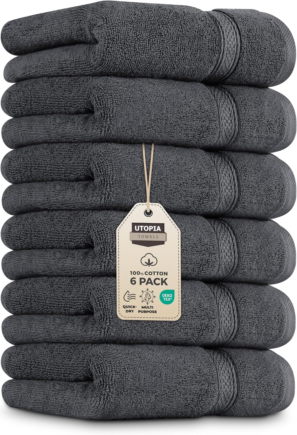 Utopia Towels 6 Pack Premium Hand Towels Set, 16 by 28 inches, 100% Ring Spun Cotton, Ultra Soft and Highly Absorbent 600GSM Towels for Bathroom, Gym, Shower, Hotel, and Spa, Grey