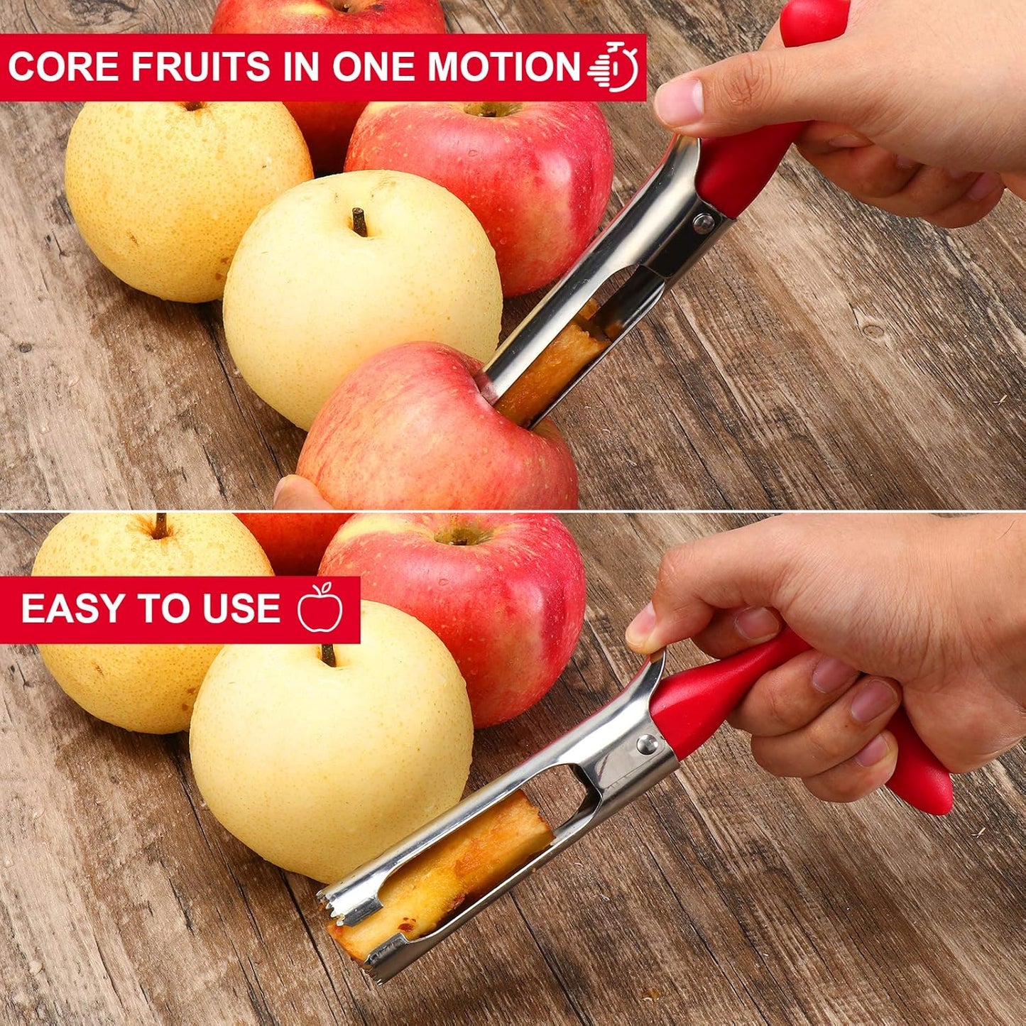 SCHVUBENR Premium Apple Corer Tool - Easy to Use and Clean - Sturdy Apple Core Remover with Sharp Serrated Blades - Stainless Steel Corers for Apple and Pear - Core Fruits with Ease(Red)