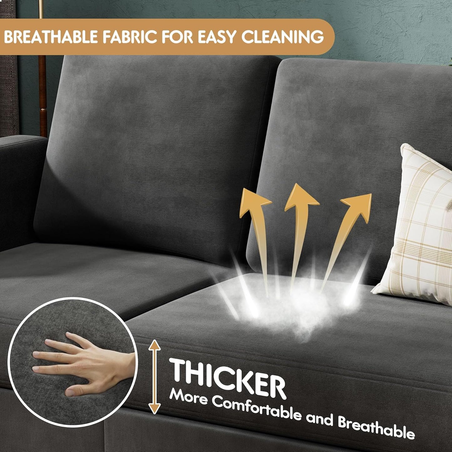 VICTONE Convertible Sectional Sofa Couch, 3 Seat L-Shaped Sofa with Linen Fabric Ottoman Small Couch for Small Apartments, Living Room and Office (Linen Fabric, Dark Gray)