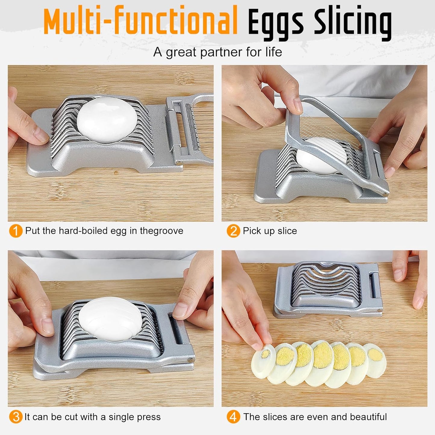 Egg Slicer for Hard Boiled Eggs, Stainless Steel Wire, Heavy Duty Aluminium Egg Cutter Dishwasher Safe for Egg Strawberry Soft Fruit