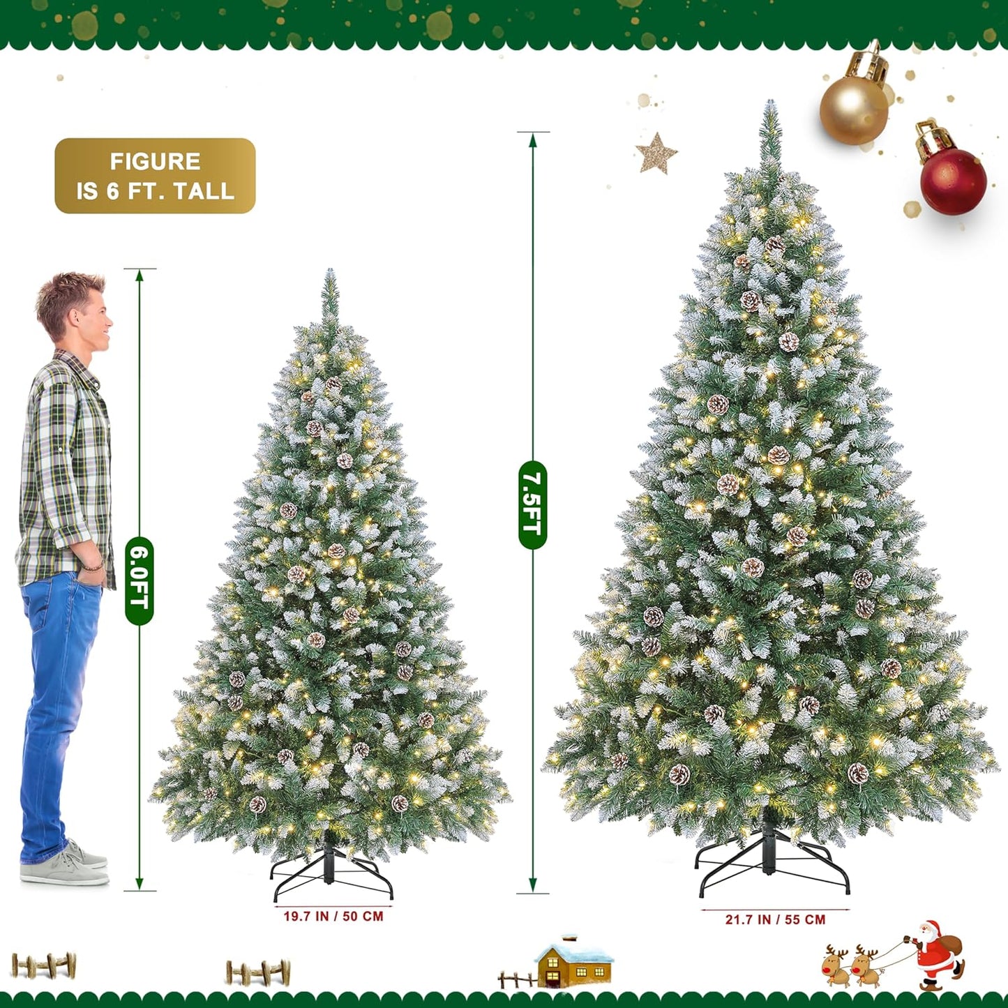 Prelit Pencil Christmas Tree with Lights, Skinny Artificial Christmas Tree, Indoor Fake Xmas Tree Holiday Decor (Regular Warm, 7.5FT)