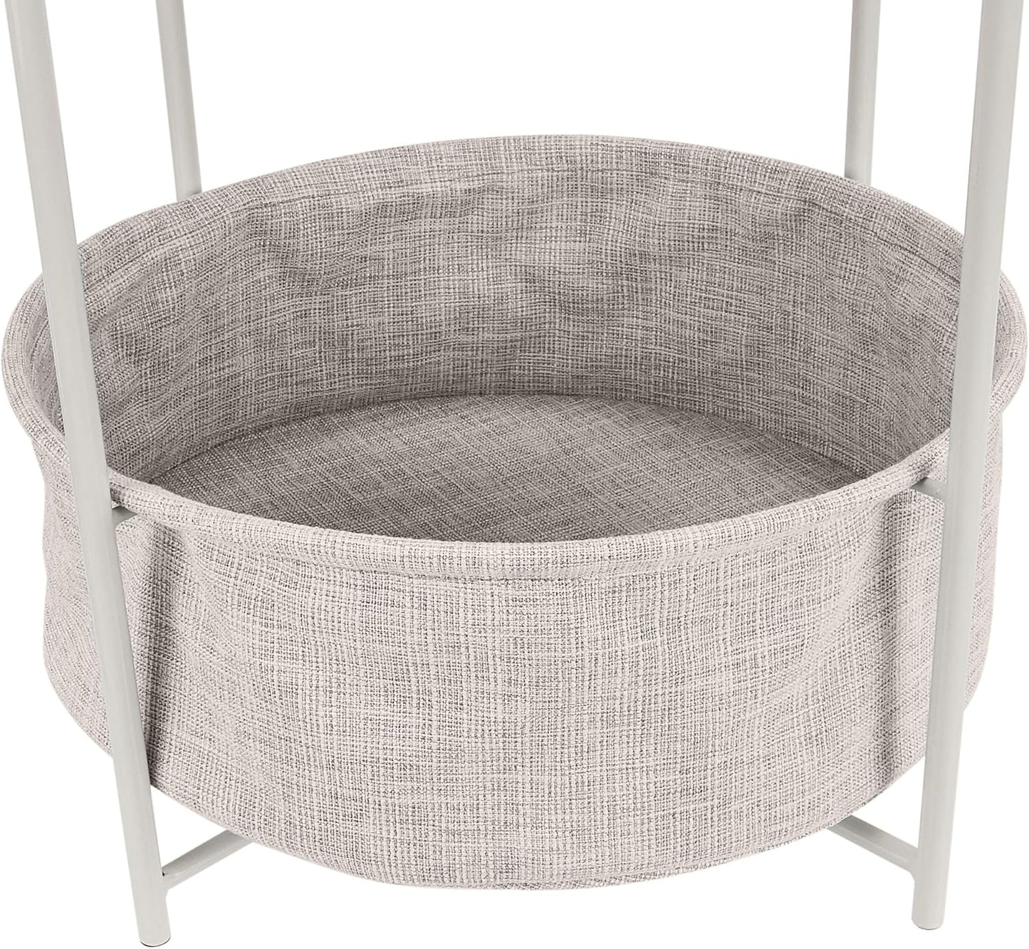 Storage End Table, Side Table with Cloth Basket, White/Heather Gray, 17.7"L x 17.7"W x 18.9"H