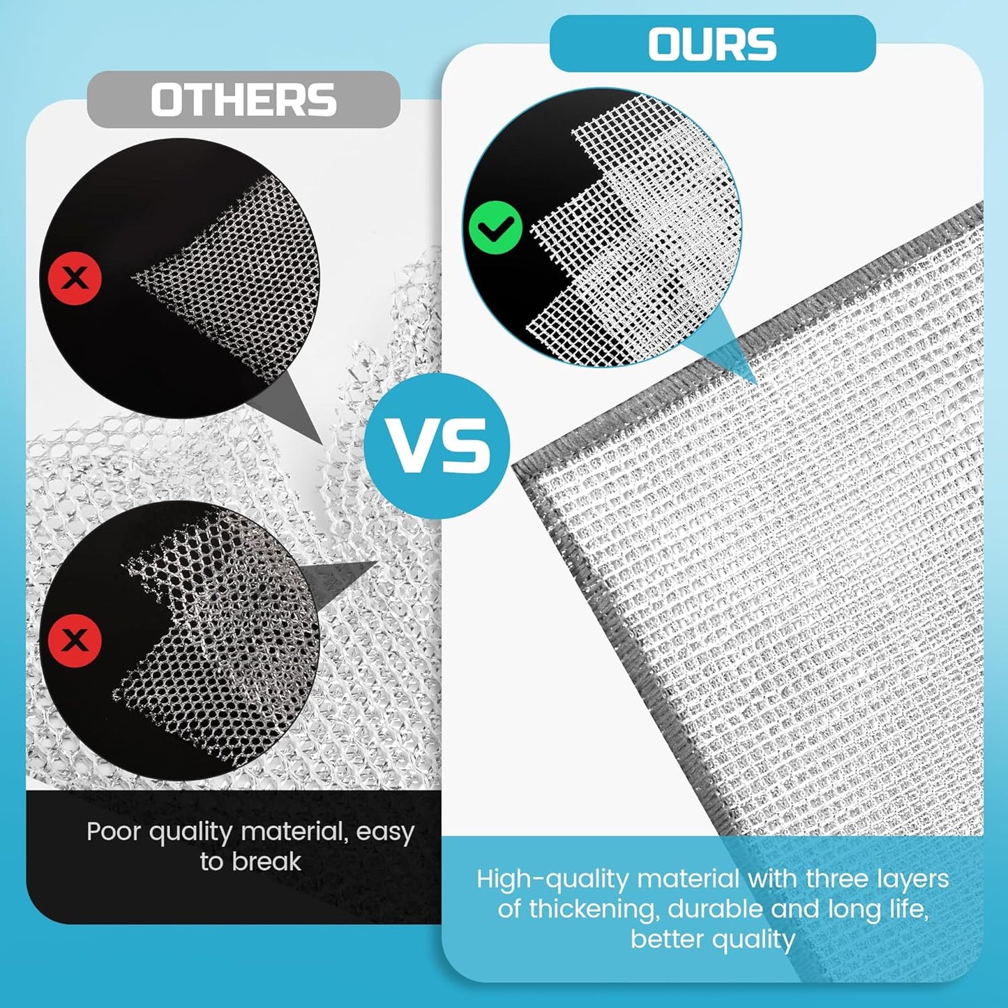 Forggon10 Pcs New Upgrade 3-Layer Metal Dish Cloth, No Scratches and No Odor, Multipurpose Wire Dishwashing Rag for Wet and Dry, Kitchen Cleaning DishRags,Sinks,Dishes,Stove Top, Dimensions(7.08X8.86)